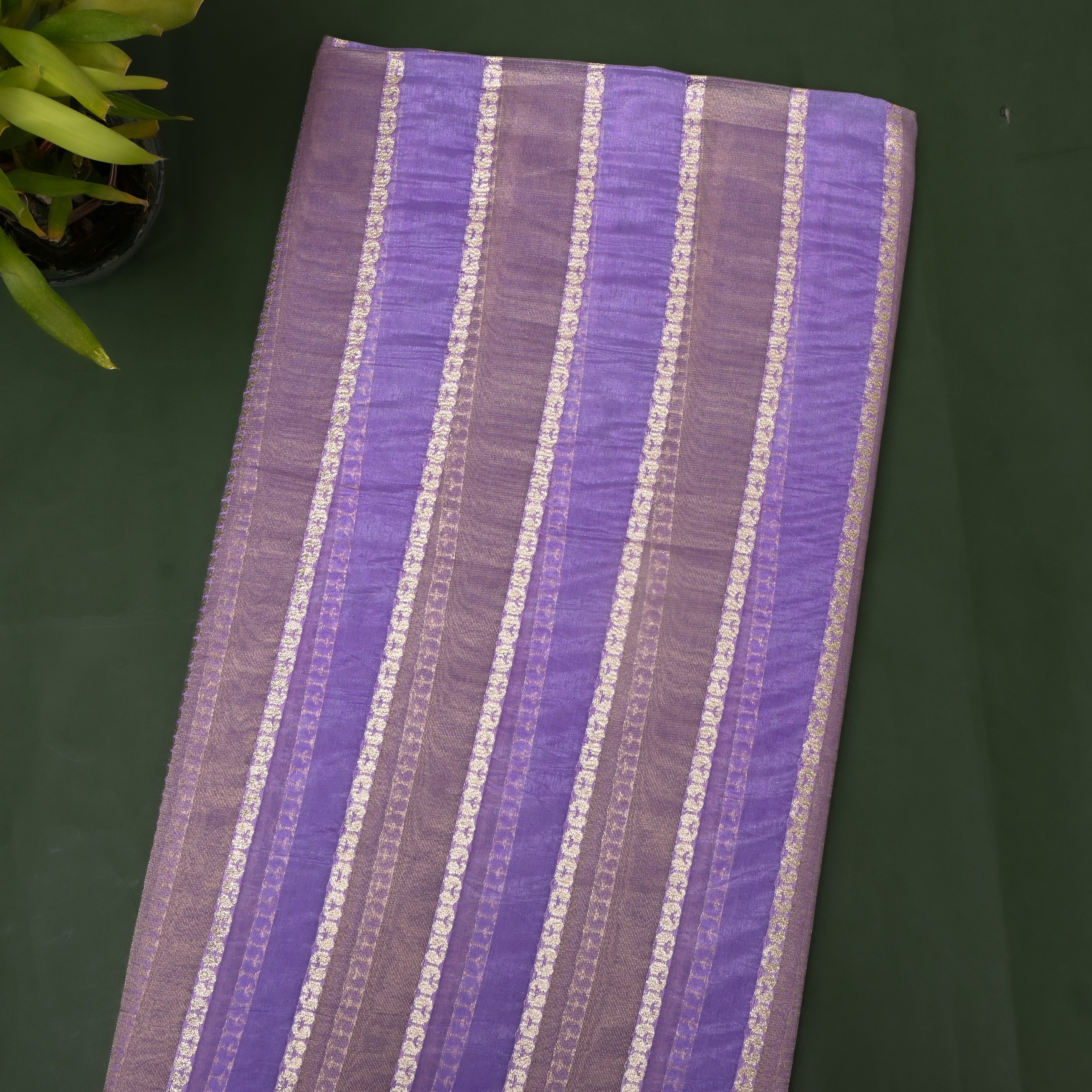 Royal Violet Striped Jamawar Silk
