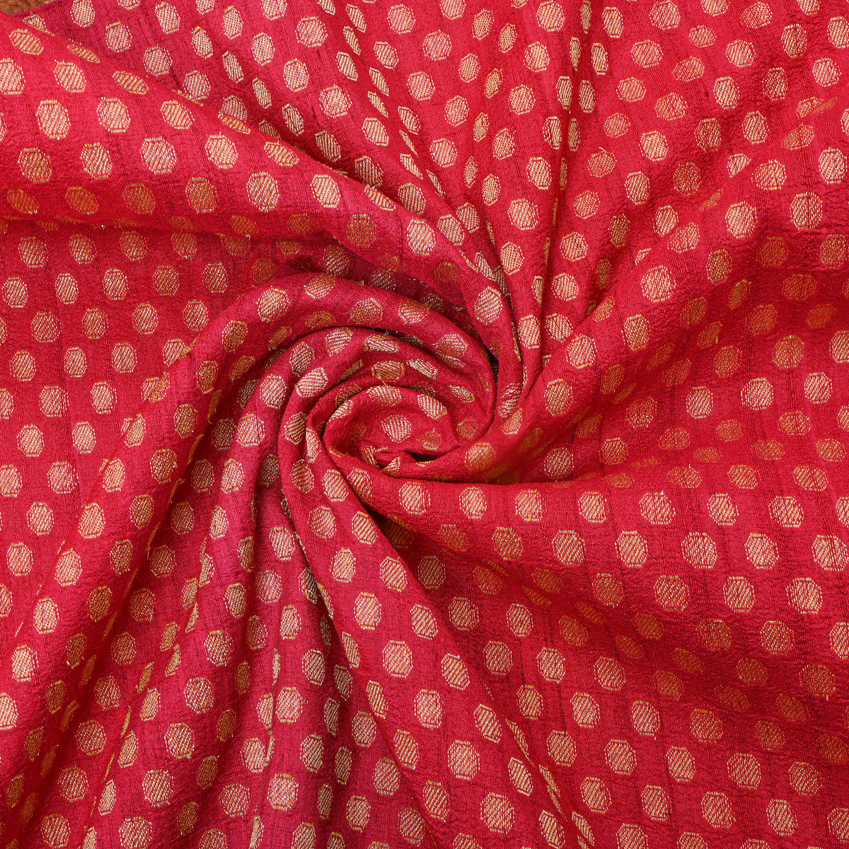 Crimson Gold Butti Banarasi  Silk Fabric