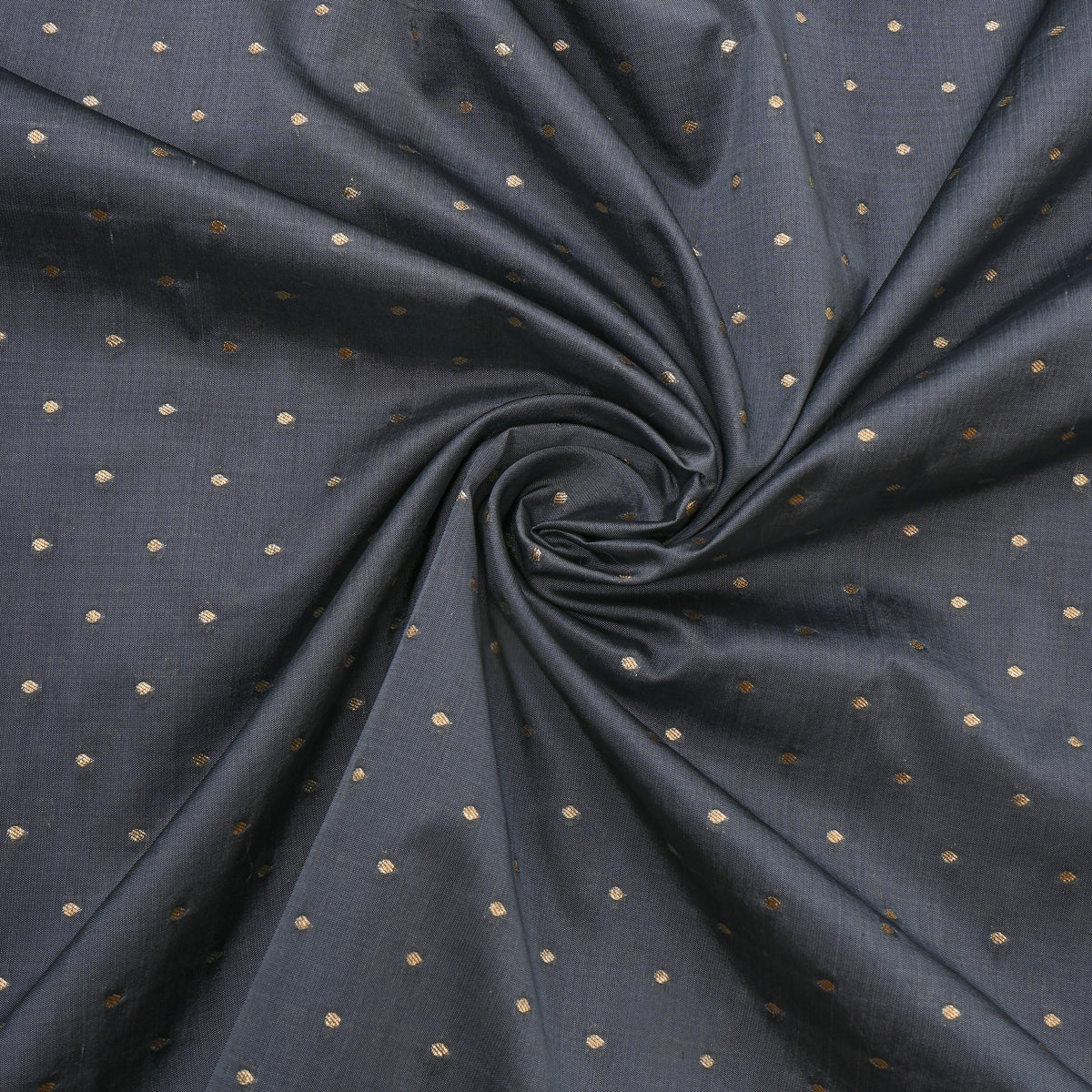 Charcoal Grey Gold Zari Butti Jamawar Silk Fabric