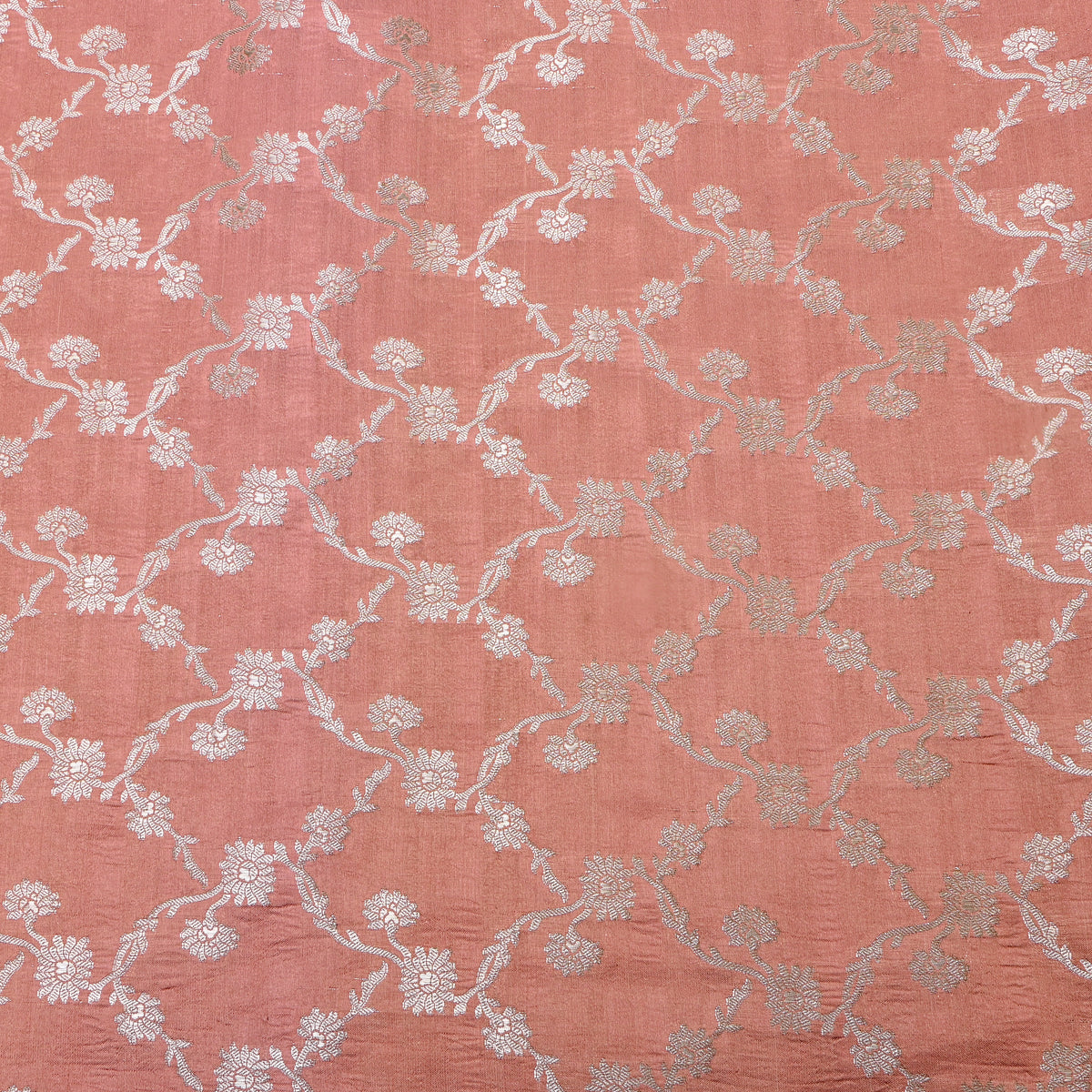 Peach Banarasi Silk Floral Weave Fabric