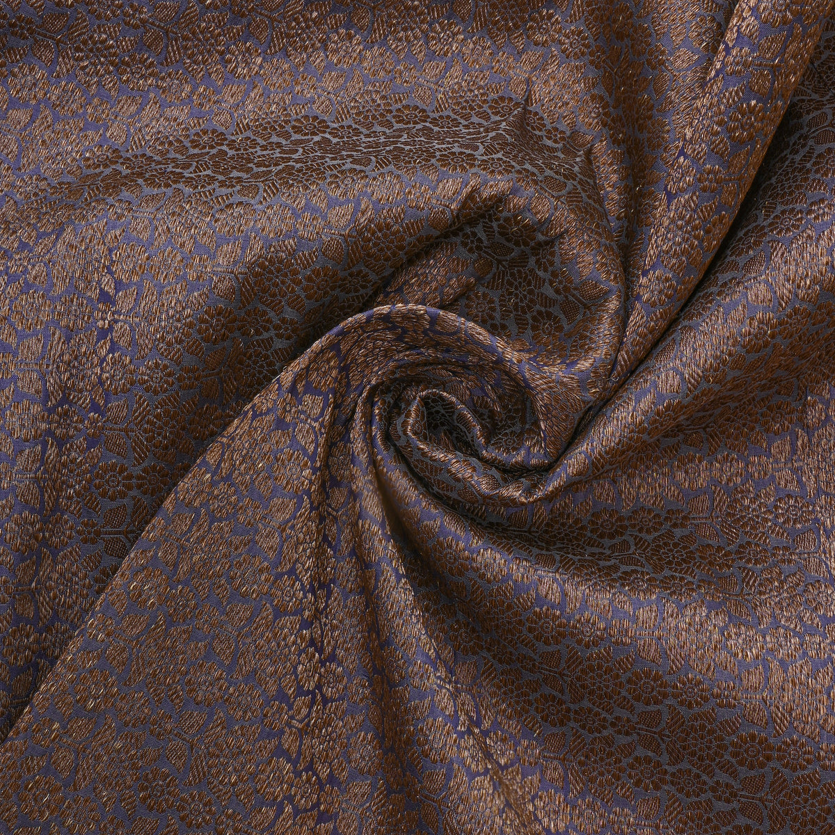 Slate Blue Antique Gold Brocade Self Weave  Banarasi Silk Fabric