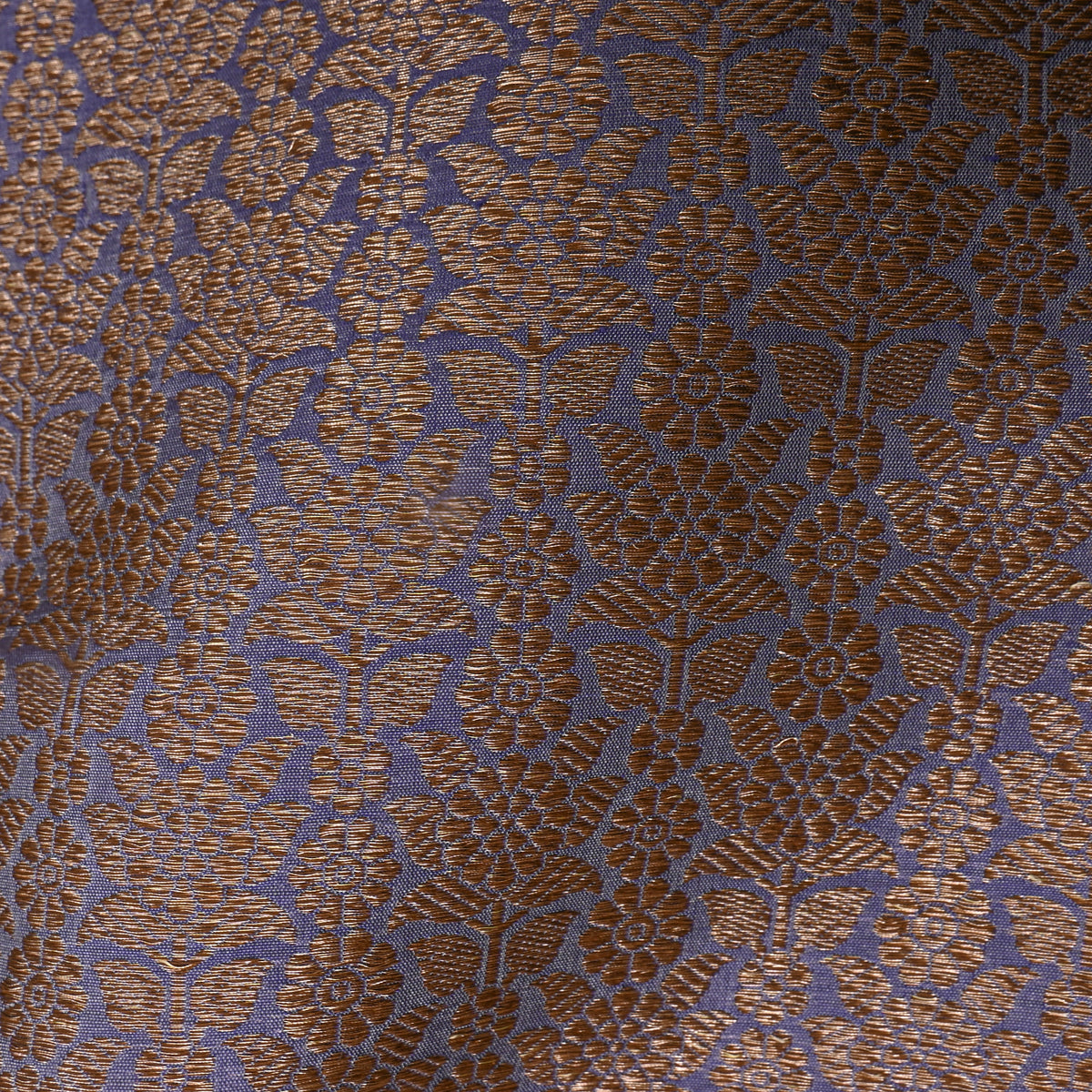 Slate Blue Antique Gold Brocade Self Weave  Banarasi Silk Fabric