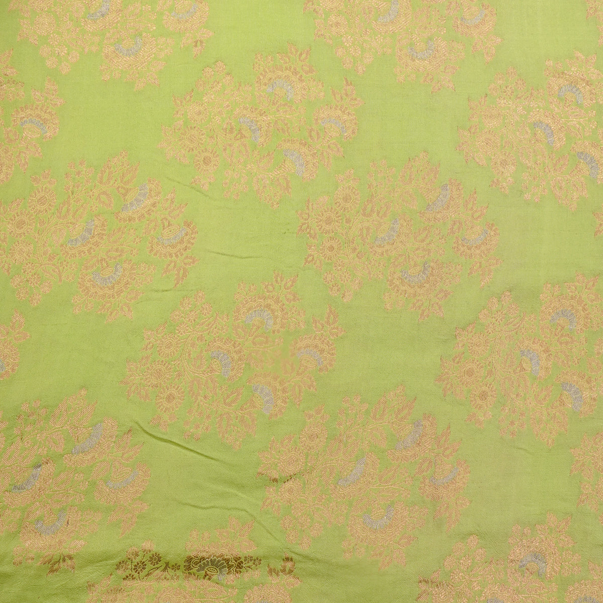 Lime Green Dual Tone Zari Weave Jamawar Silk Fabric