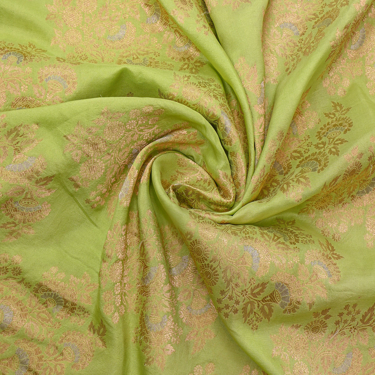Lime Green Dual Tone Zari Weave Jamawar Silk Fabric