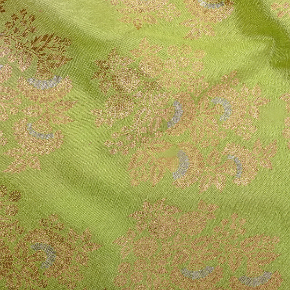 Lime Green Dual Tone Zari Weave Jamawar Silk Fabric