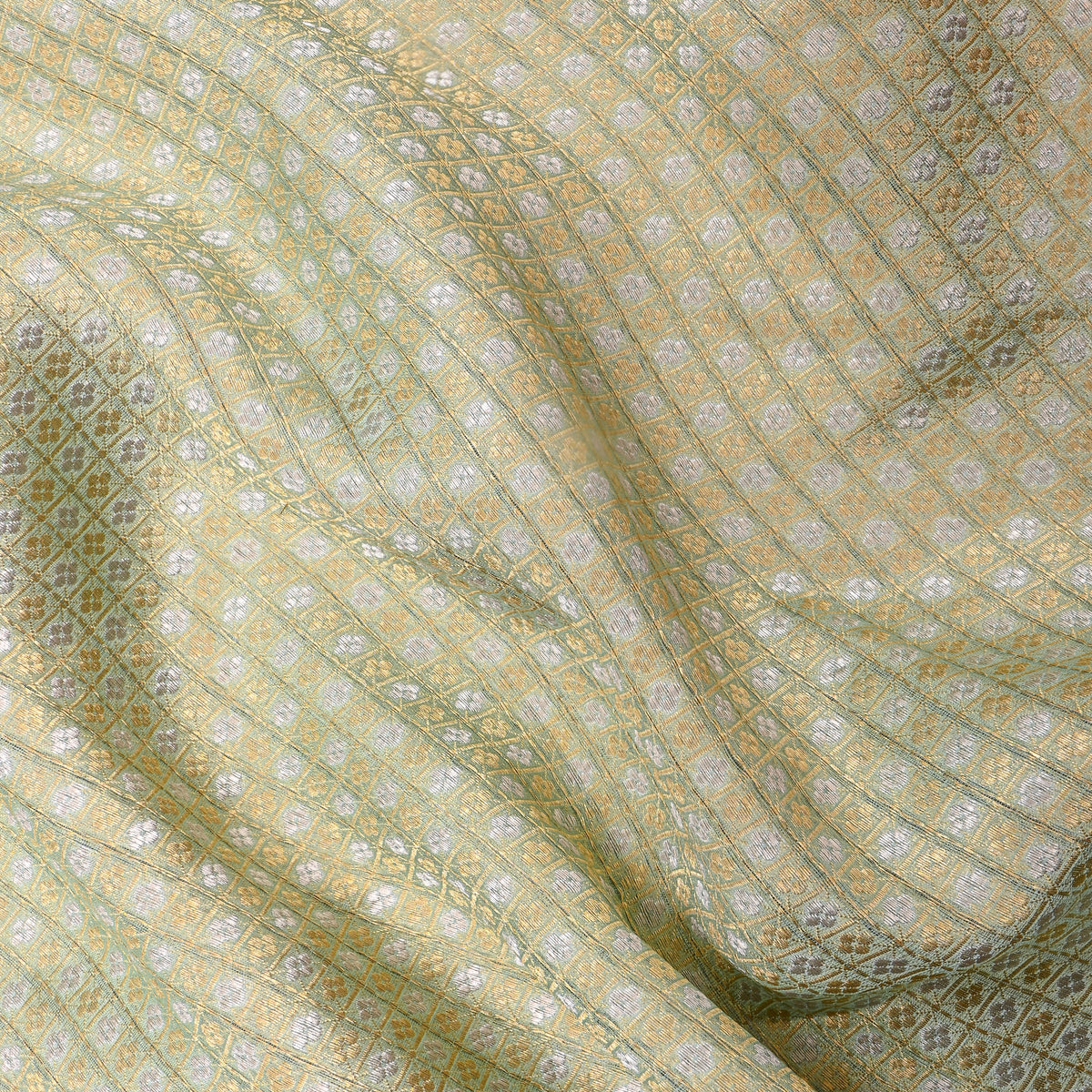 Sage Dual Tone Check Butti Jamawar Silk Fabric