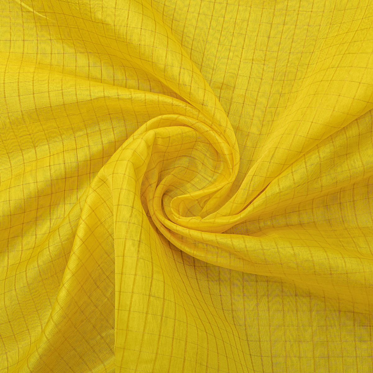 Sunshine Yellow Gold Check Self Weave Jamawar Silk Fabric