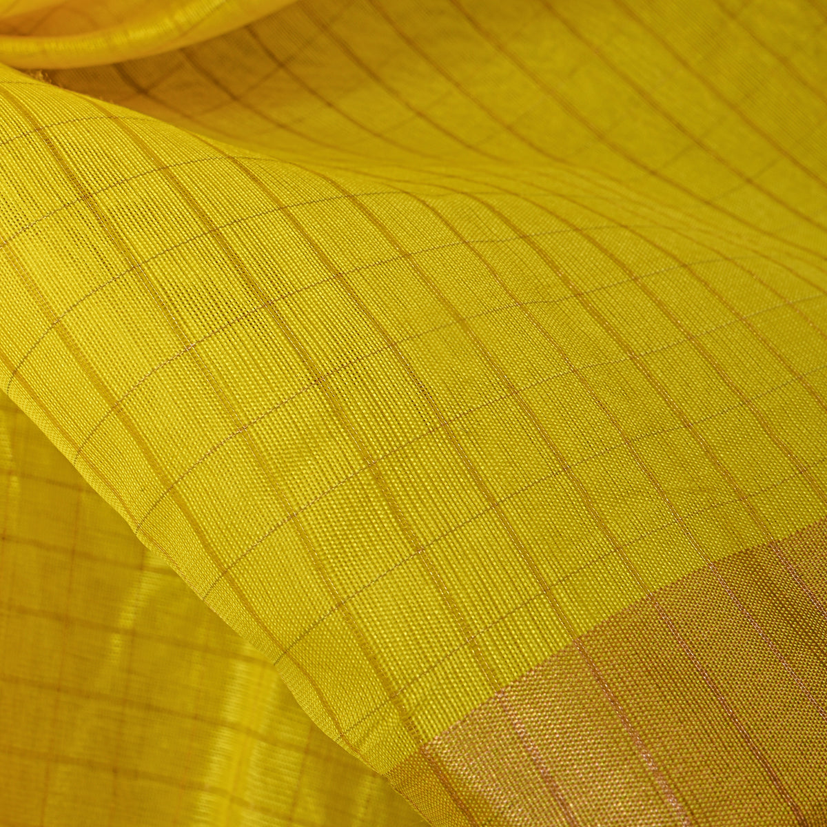 Sunshine Yellow Gold Check Self Weave Jamawar Silk Fabric