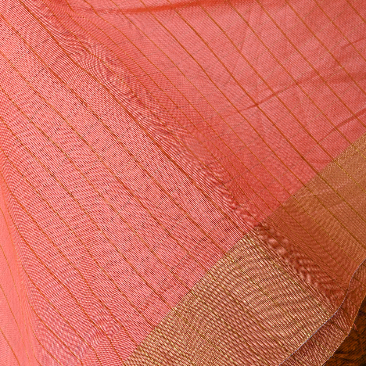 Peach Blush Gold Check Floral Jamawar Silk Fabric