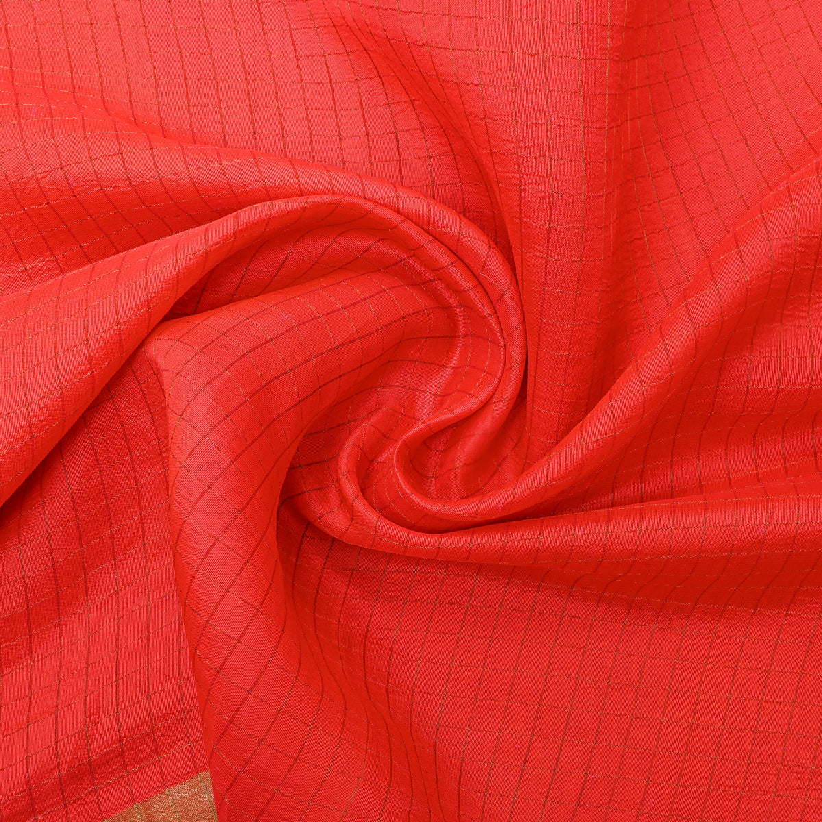 Red Gold Checks Silk Fabric