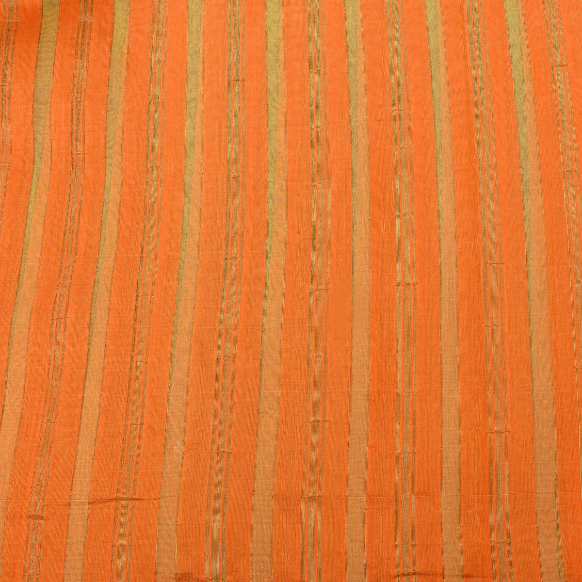 Shiny Copper Orange With Gold Zari Striped Silk Fabric