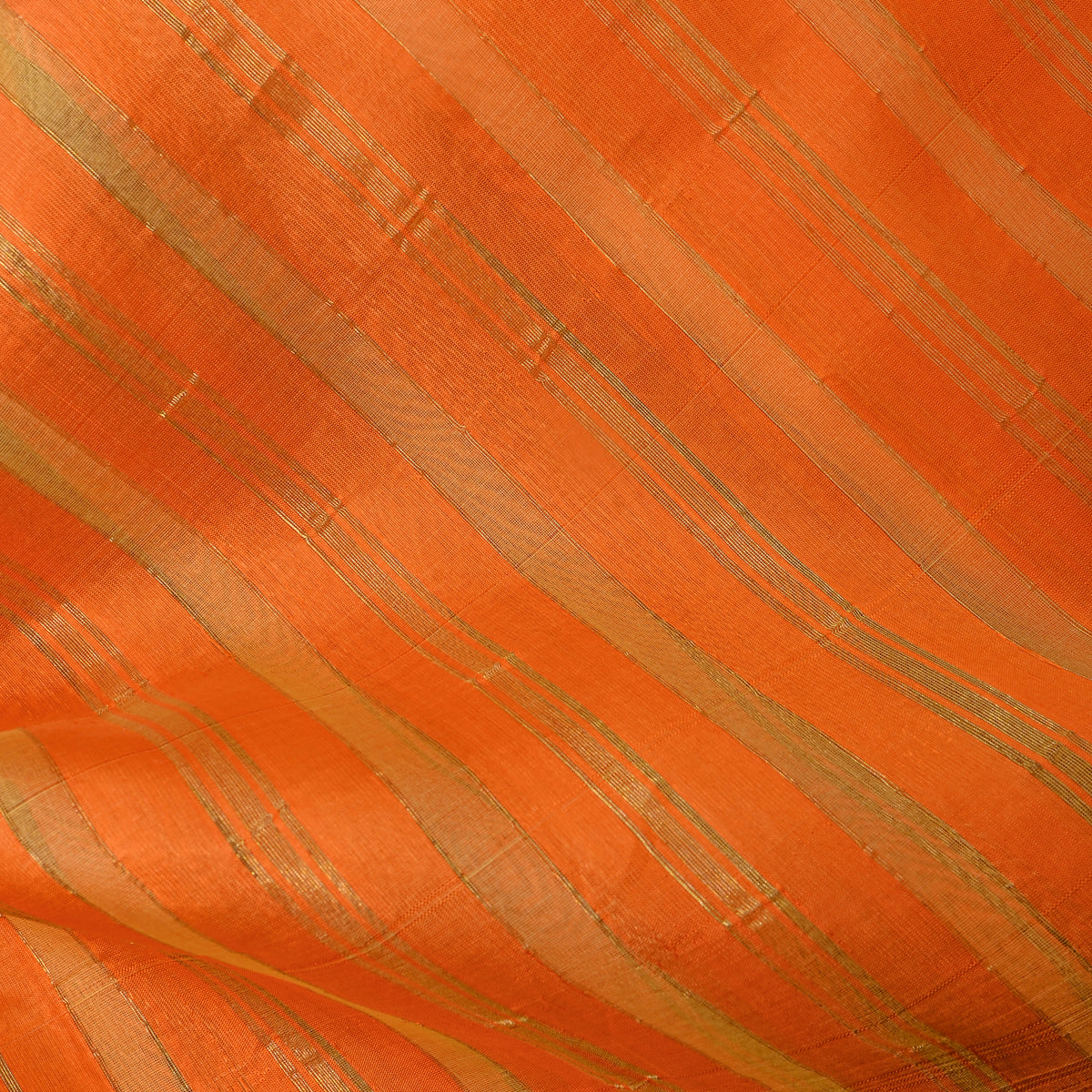 Shiny Copper Orange With Gold Zari Striped Silk Fabric