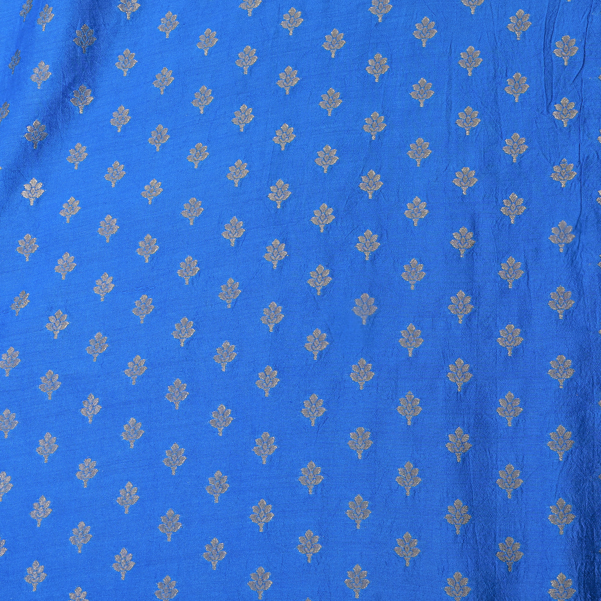 Cobalt Blue Gold Zari Floral Butti Banarasi Silk Fabric