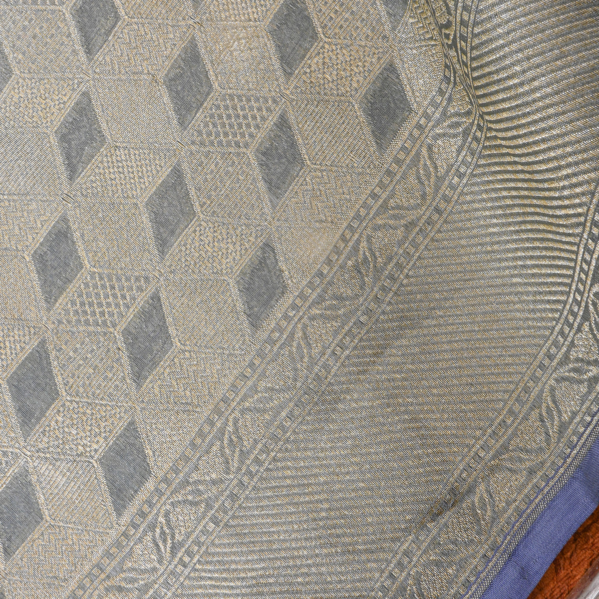 Silver Gray Geometric Weave Banarasi Silk Fabric