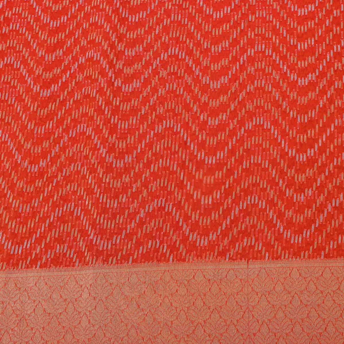 Vermilion Silver Zari Zigzag Weave Jamawar Silk Fabric
