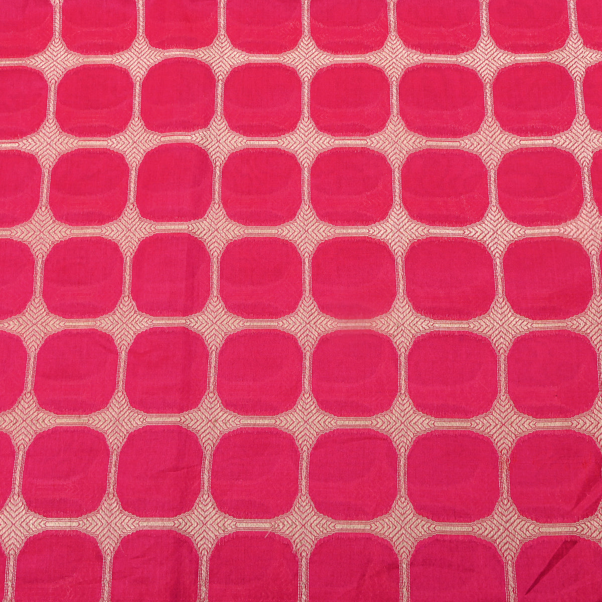 Crimson Red With Gold Zari Rouned Checked Banarasi Silk Fabric