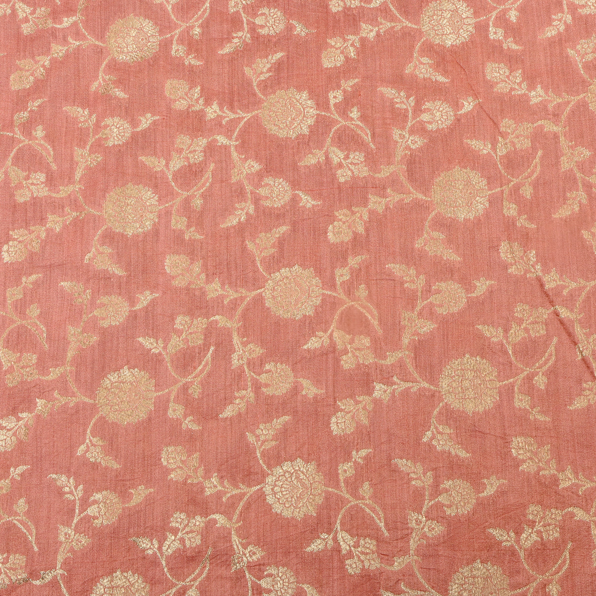 Dusty Pink Gold Zari Floral Jaal Jamawar Silk Fabric