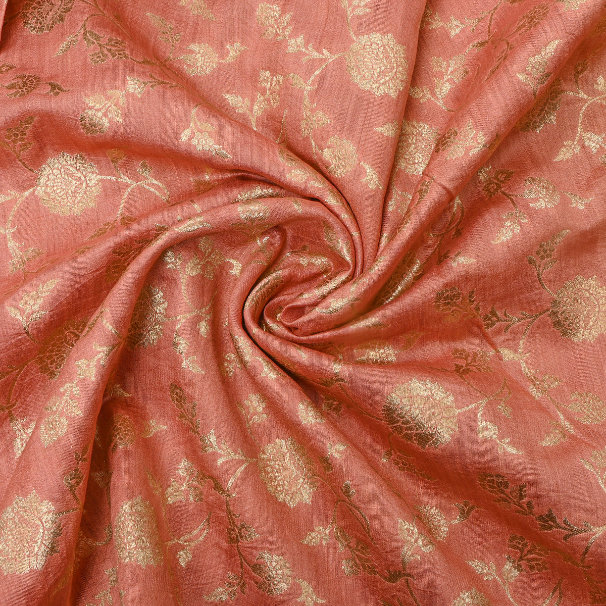 Dusty Pink Gold Zari Floral Jaal Jamawar Silk Fabric