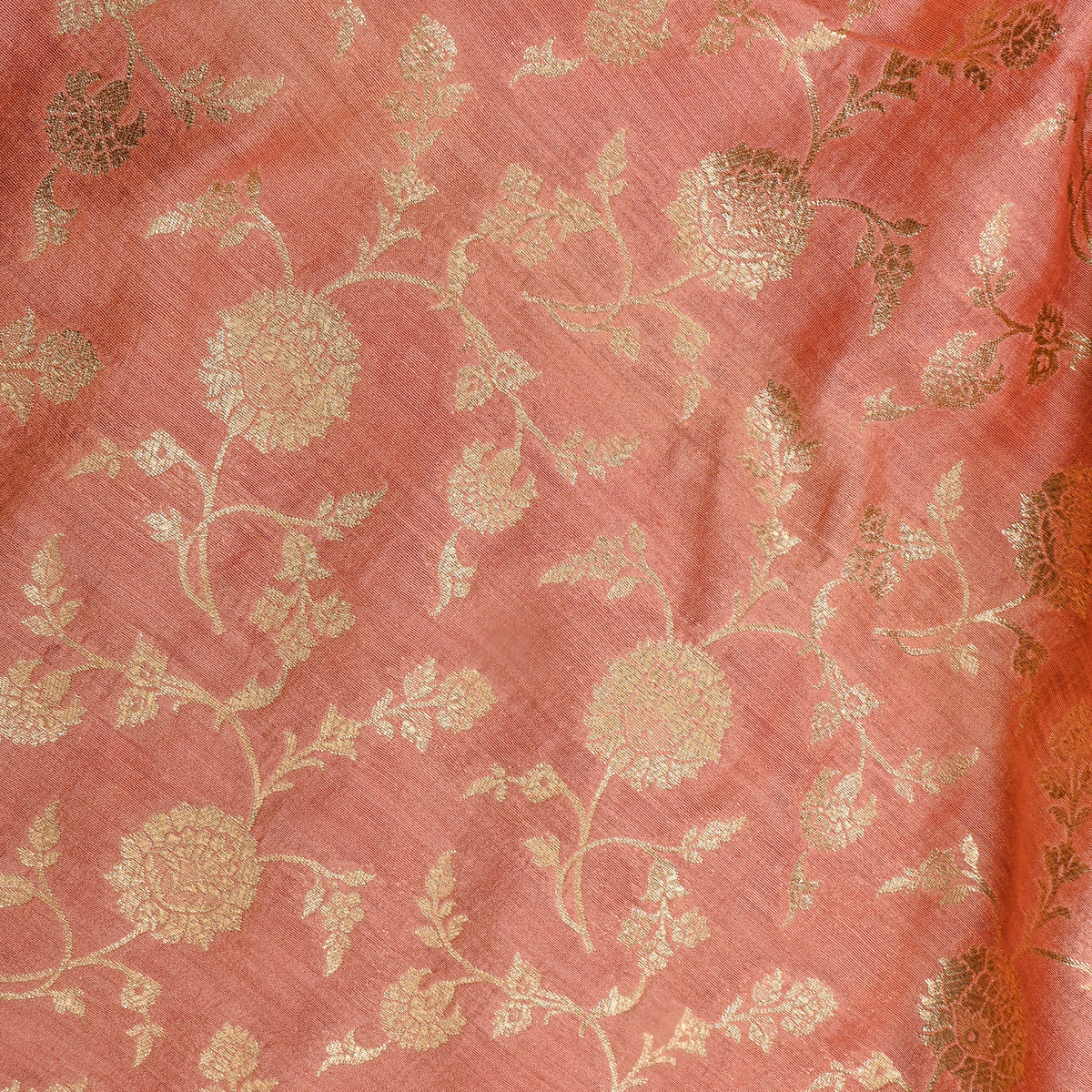 Dusty Pink Gold Zari Floral Jaal Jamawar Silk Fabric