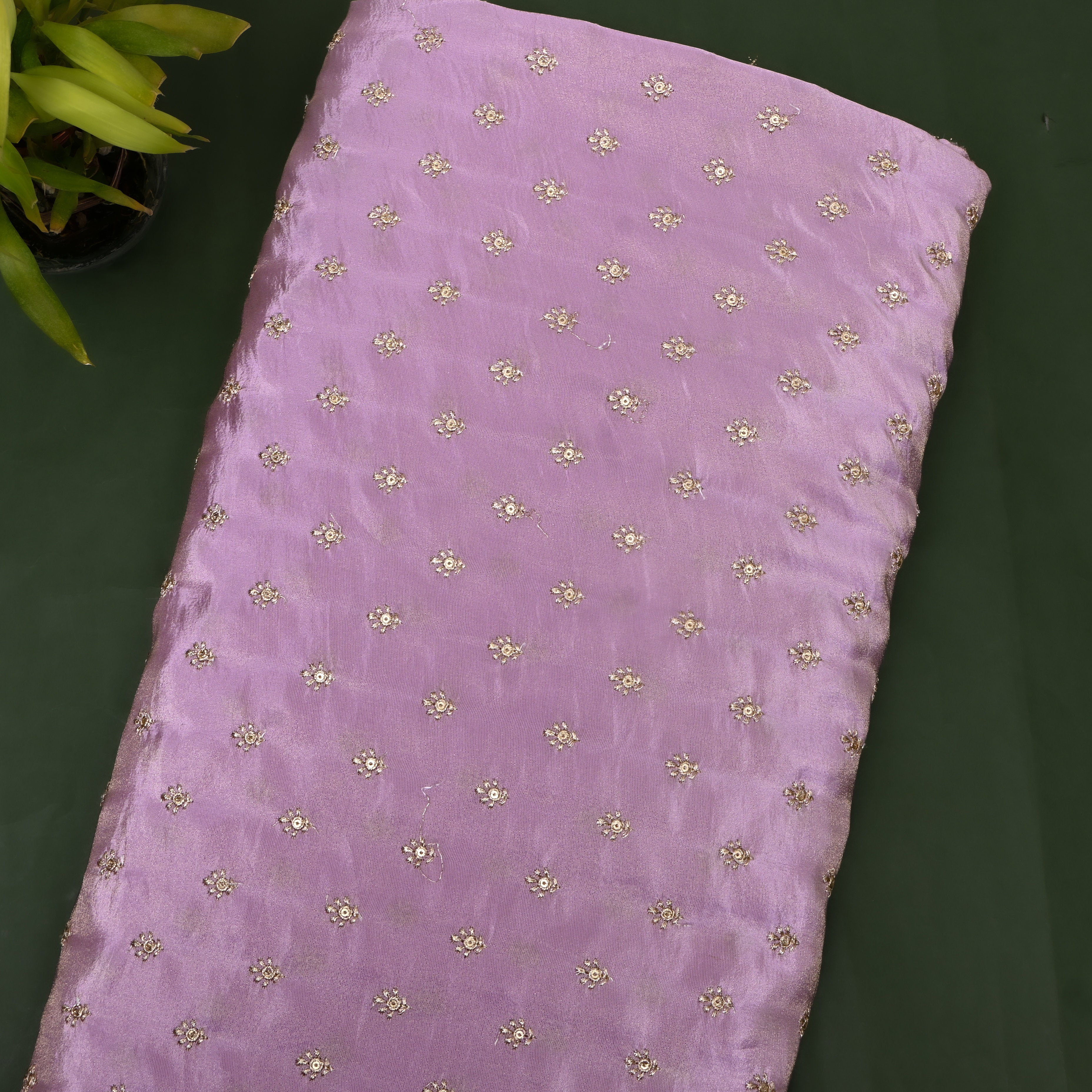 Lavender Purple Zari Buti Sequin Embroidery Tissue Fabric