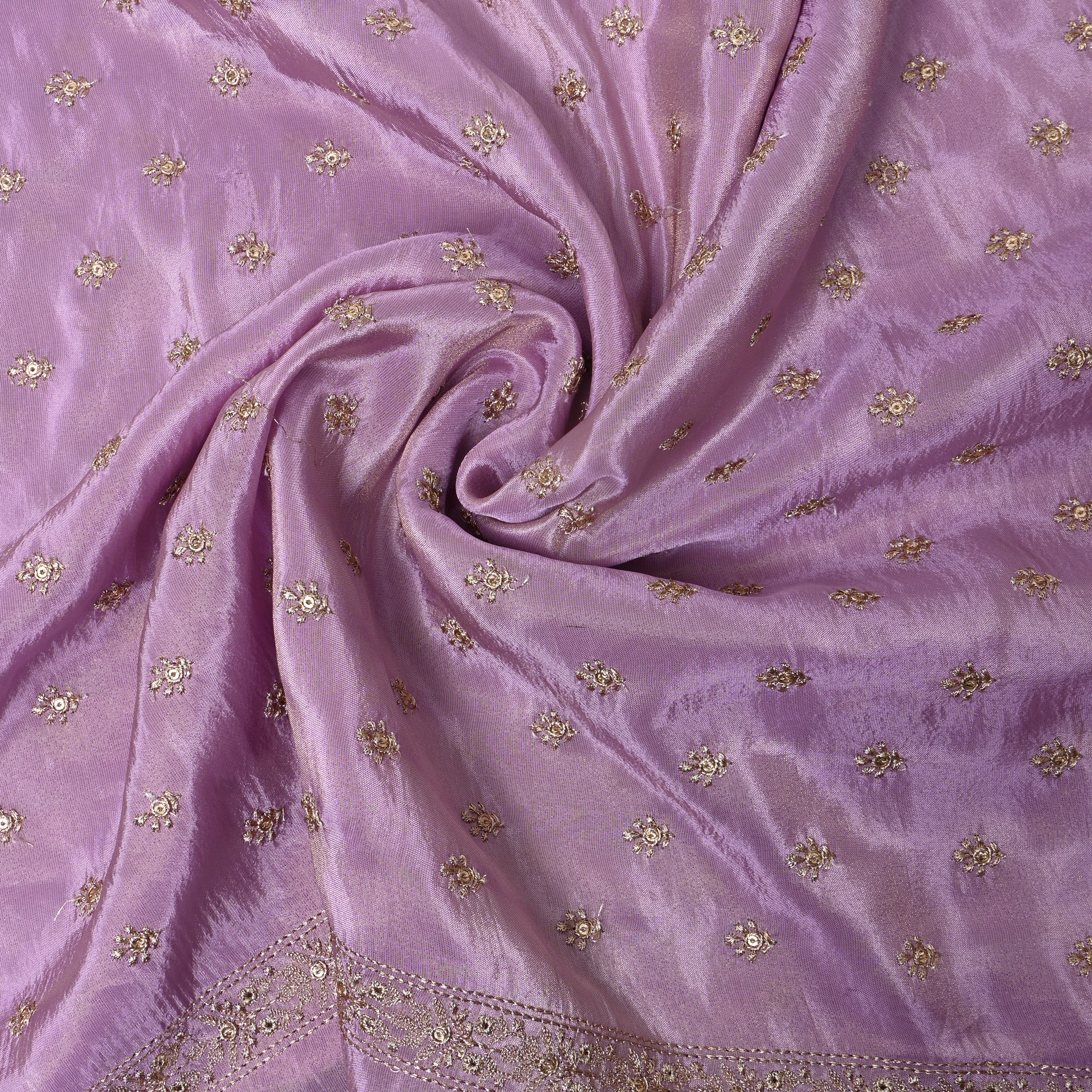 Lavender Purple Zari Buti Sequin Embroidery Tissue Fabric
