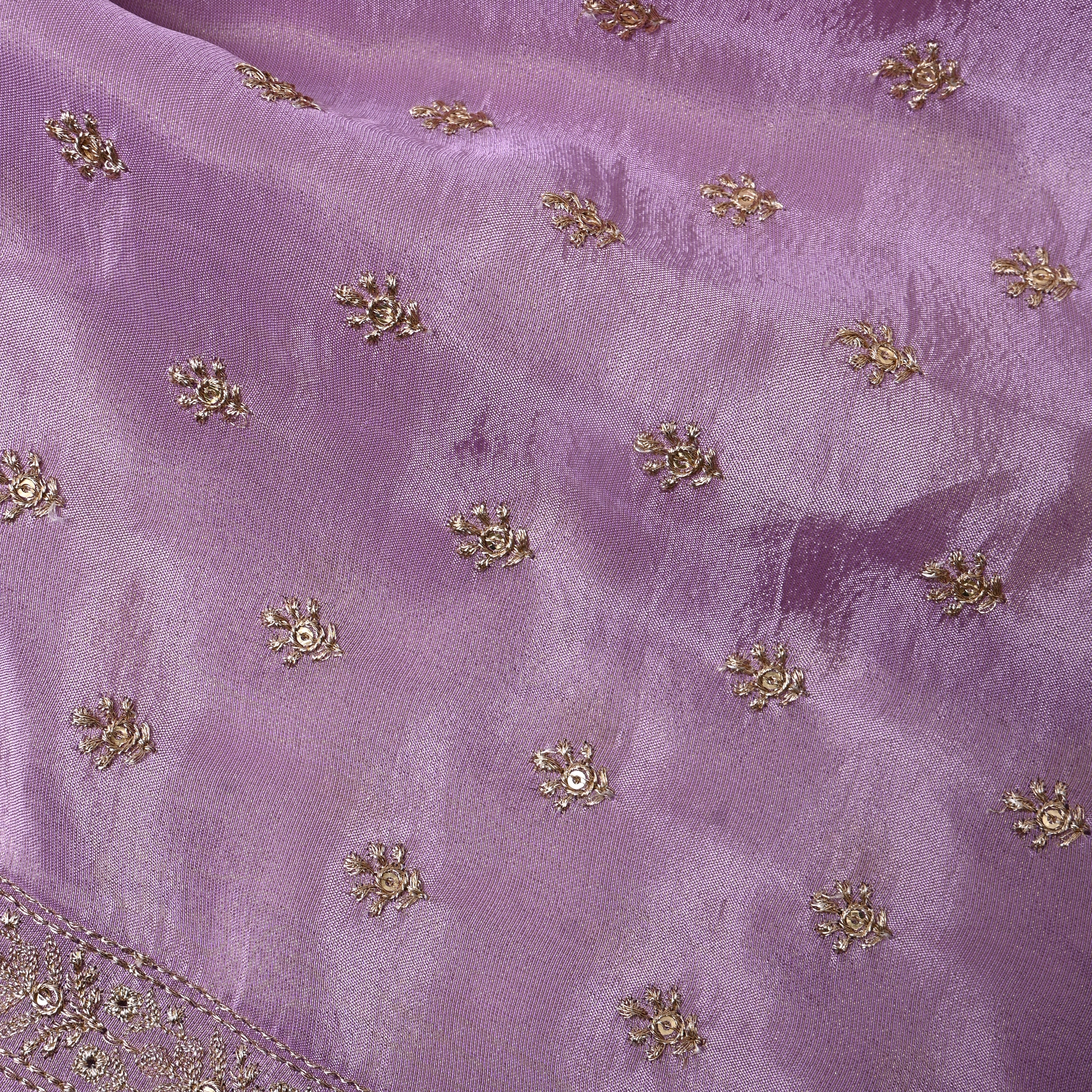 Lavender Purple Zari Buti Sequin Embroidery Tissue Fabric