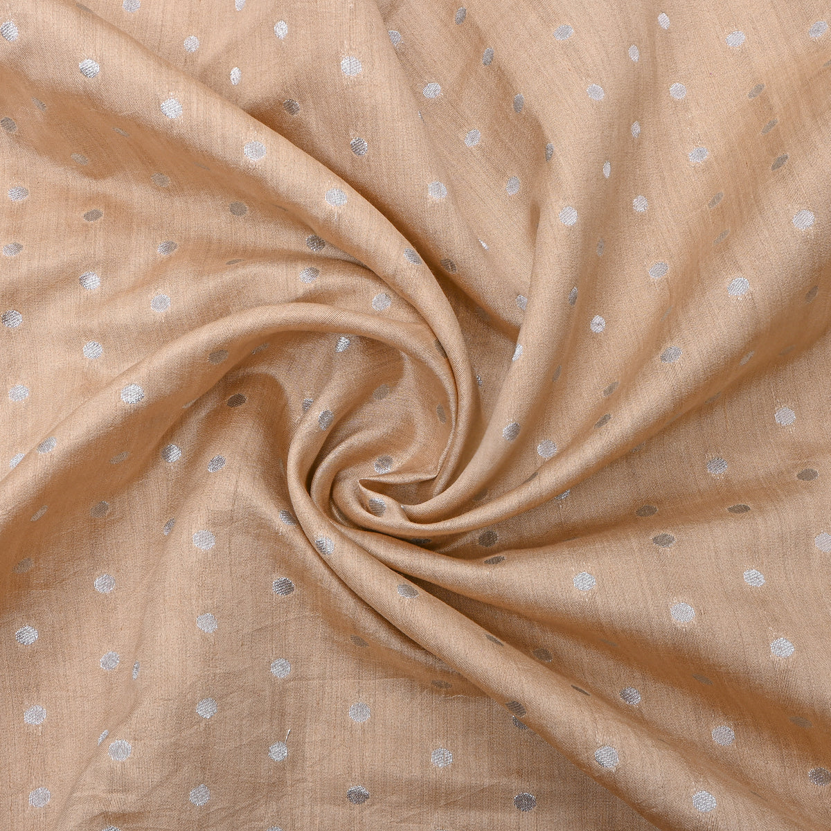 Beige With Silver Zari Dot Butti Banarasi Silk Fabric