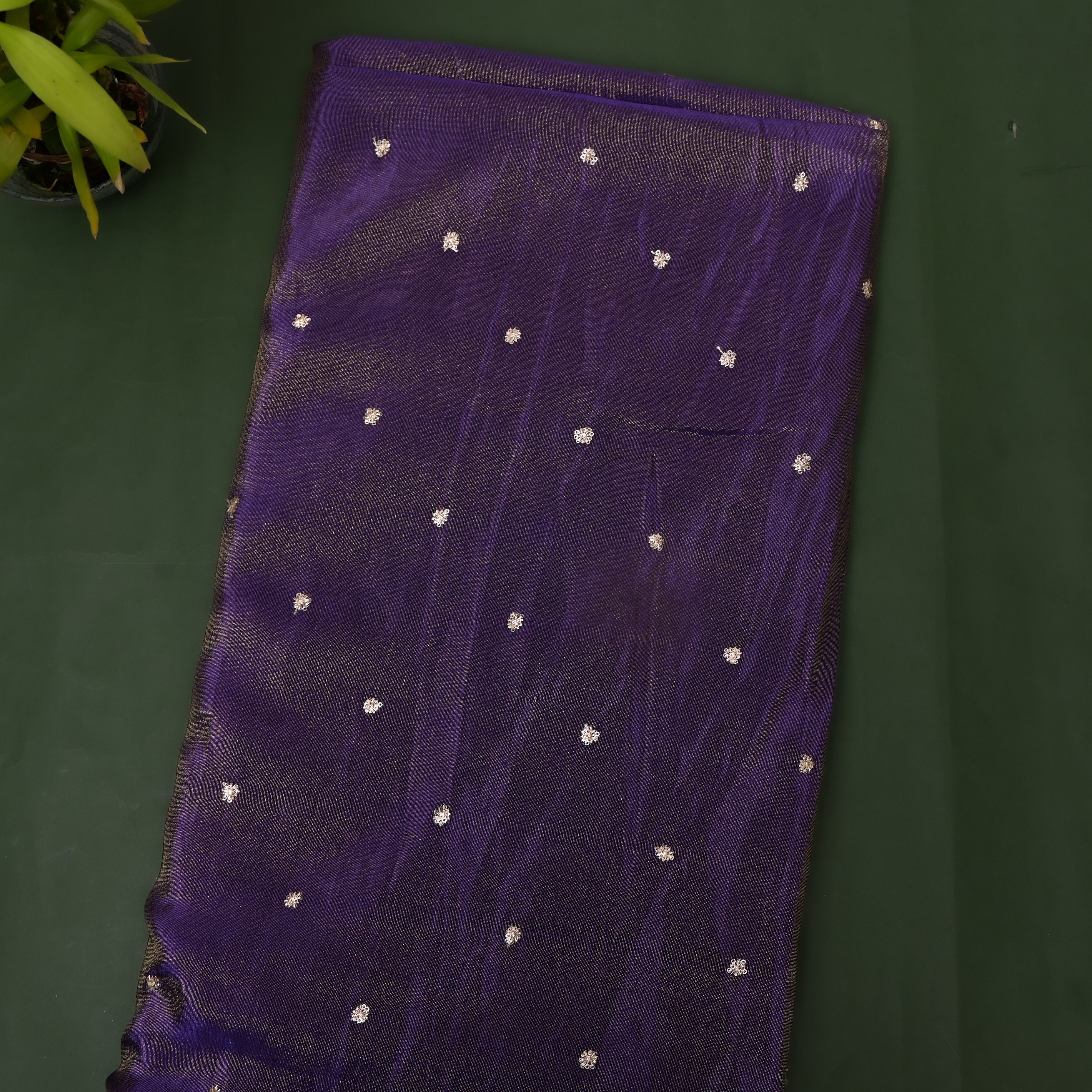 Royal Purple Silver Dabka Tissue Embroidery