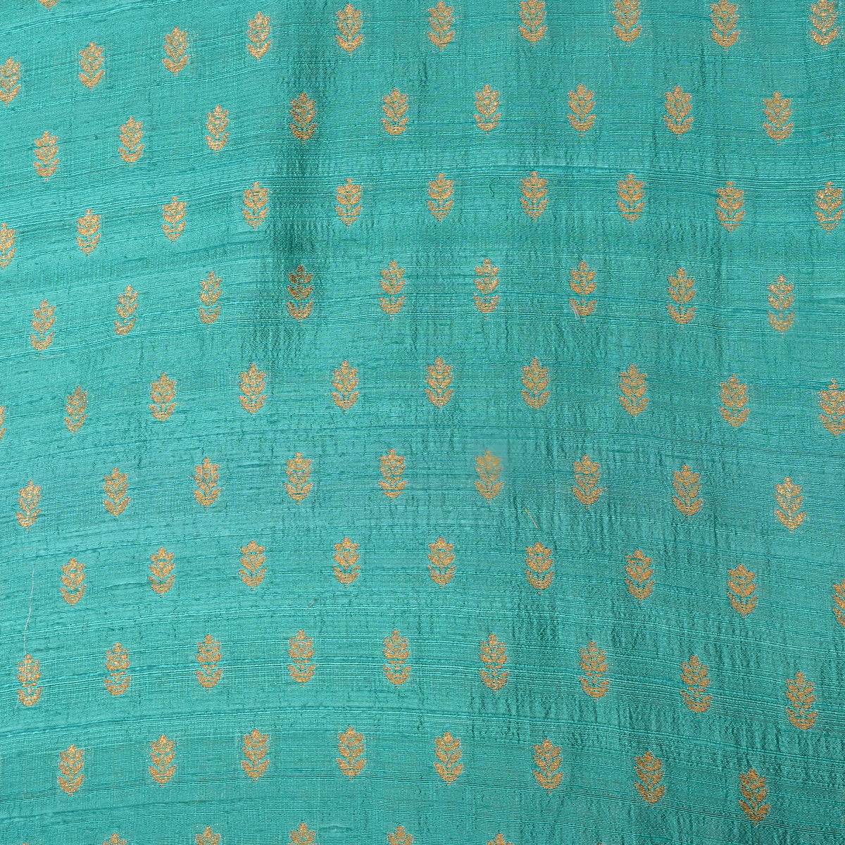 Teal Gold Zari Butti Banarasi Fabric
