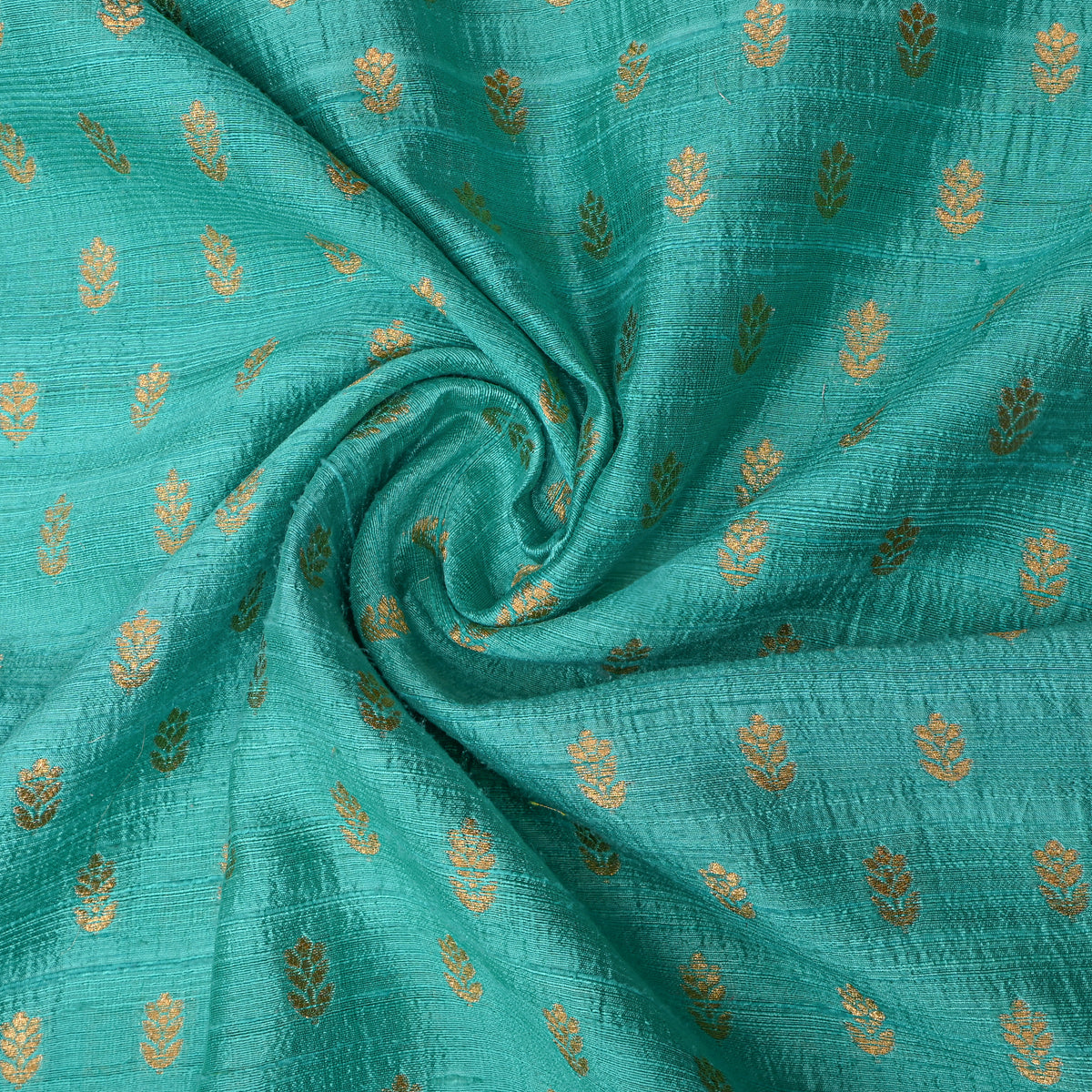 Teal Gold Zari Butti Banarasi Fabric