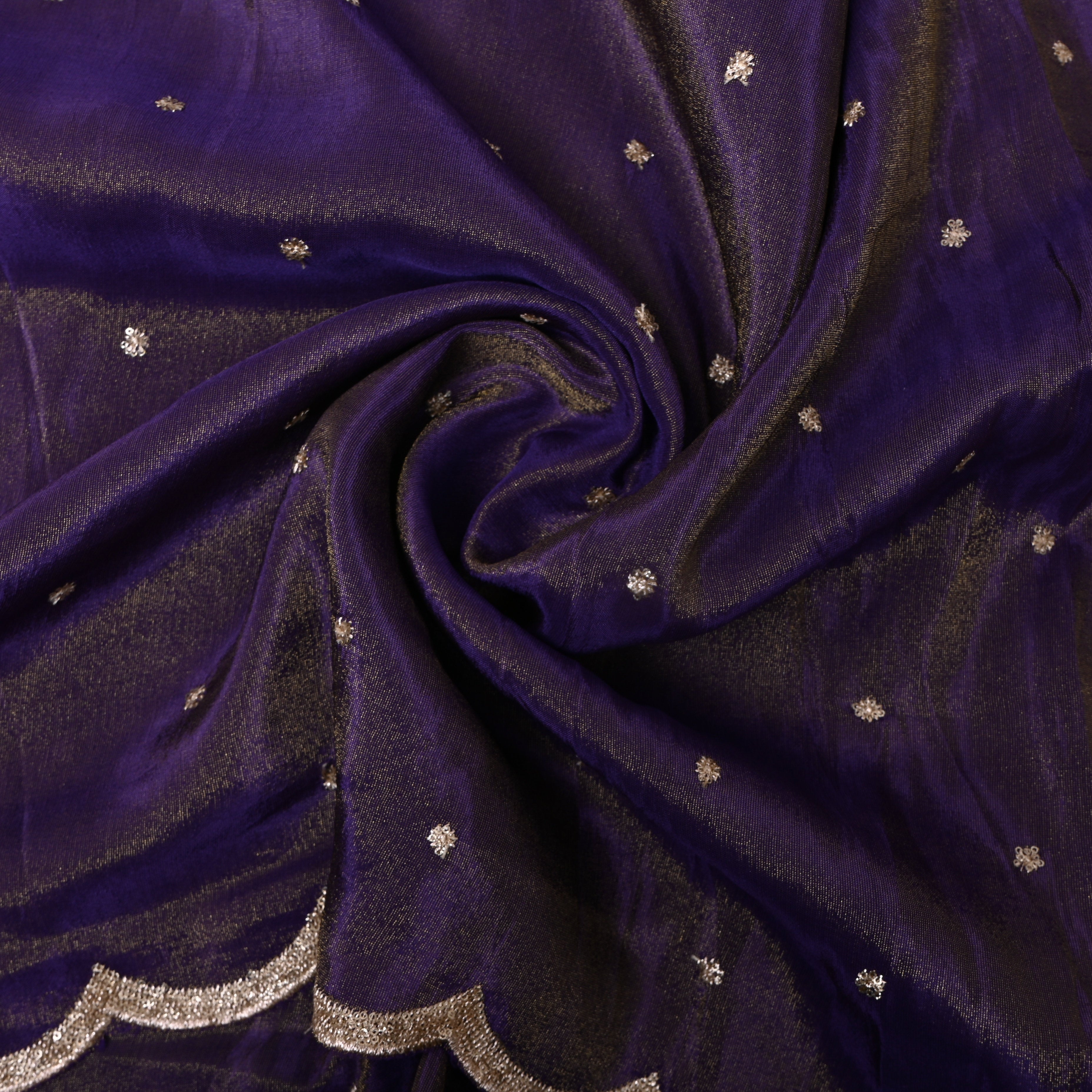 Royal Purple Silver Dabka Tissue Embroidery