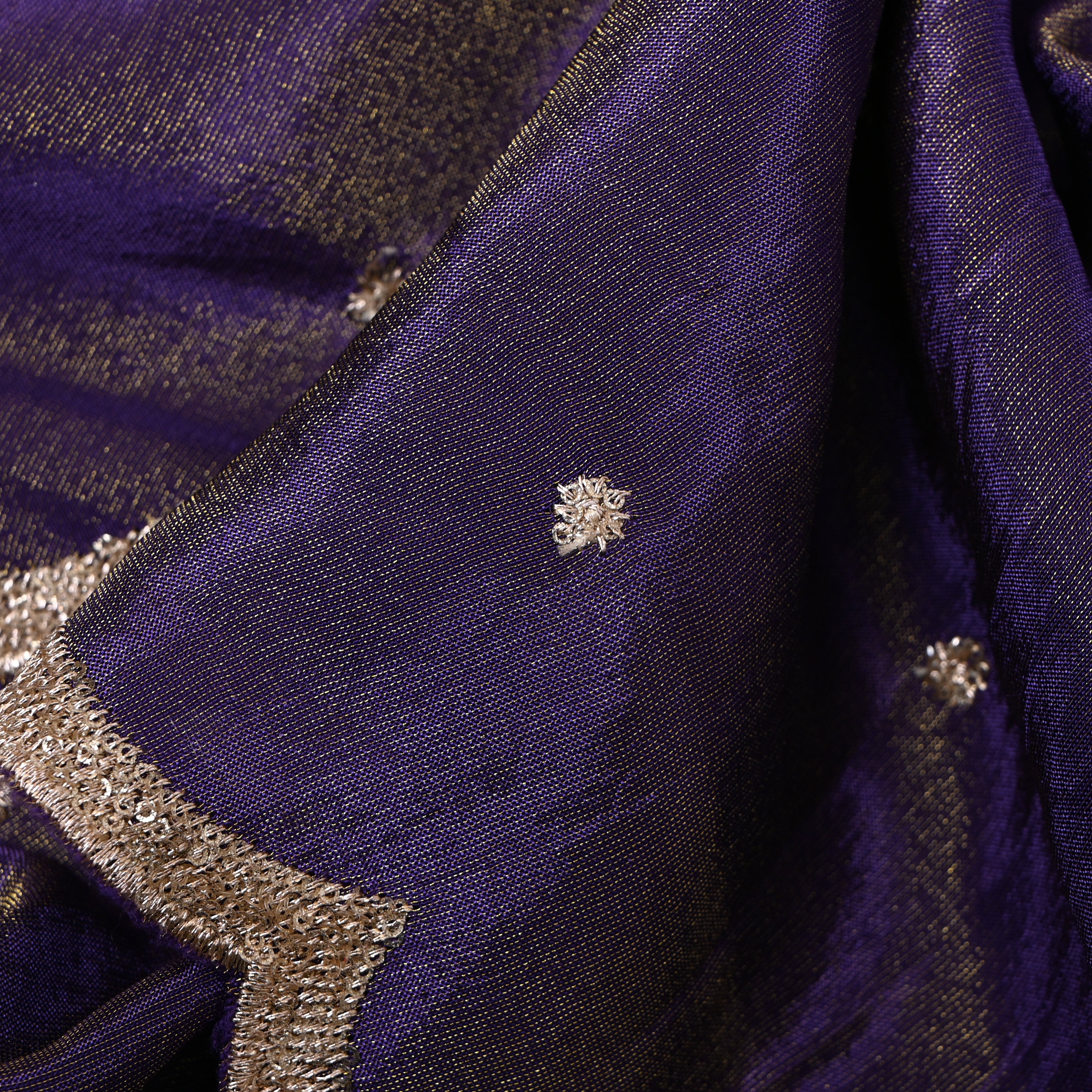 Royal Purple Silver Dabka Tissue Embroidery