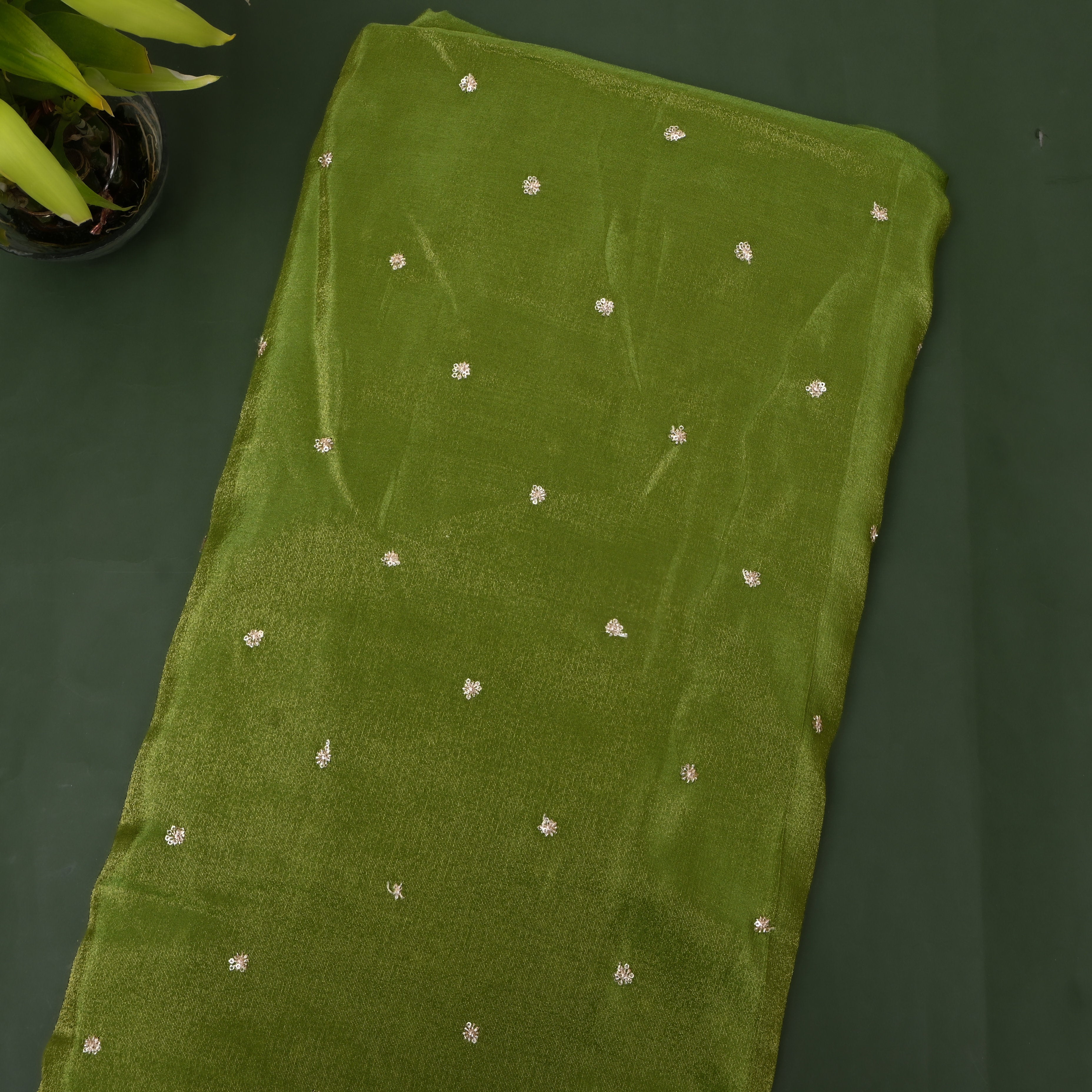 Bottle Green Golden Booti Tissue Embroidery