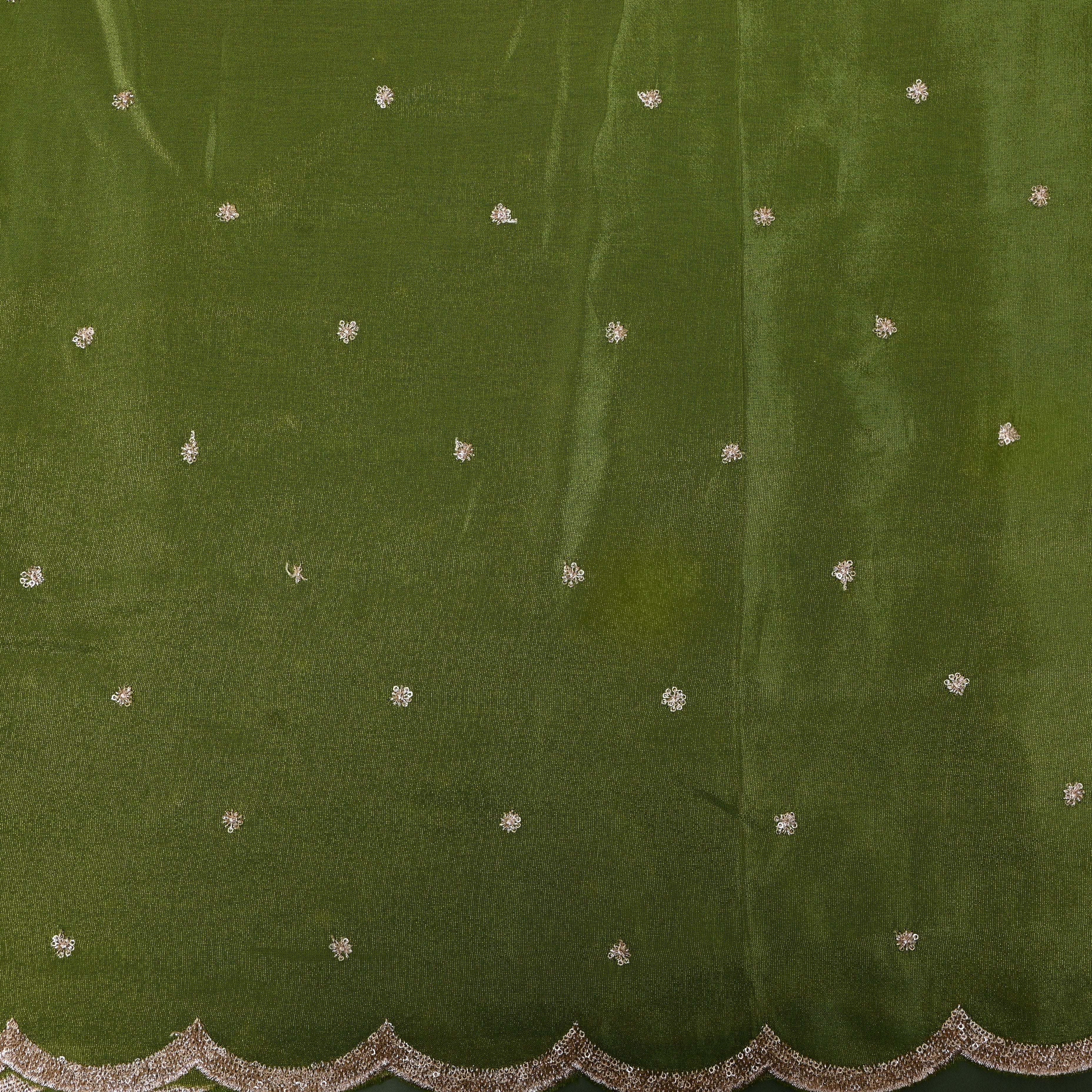 Bottle Green Golden Booti Tissue Embroidery