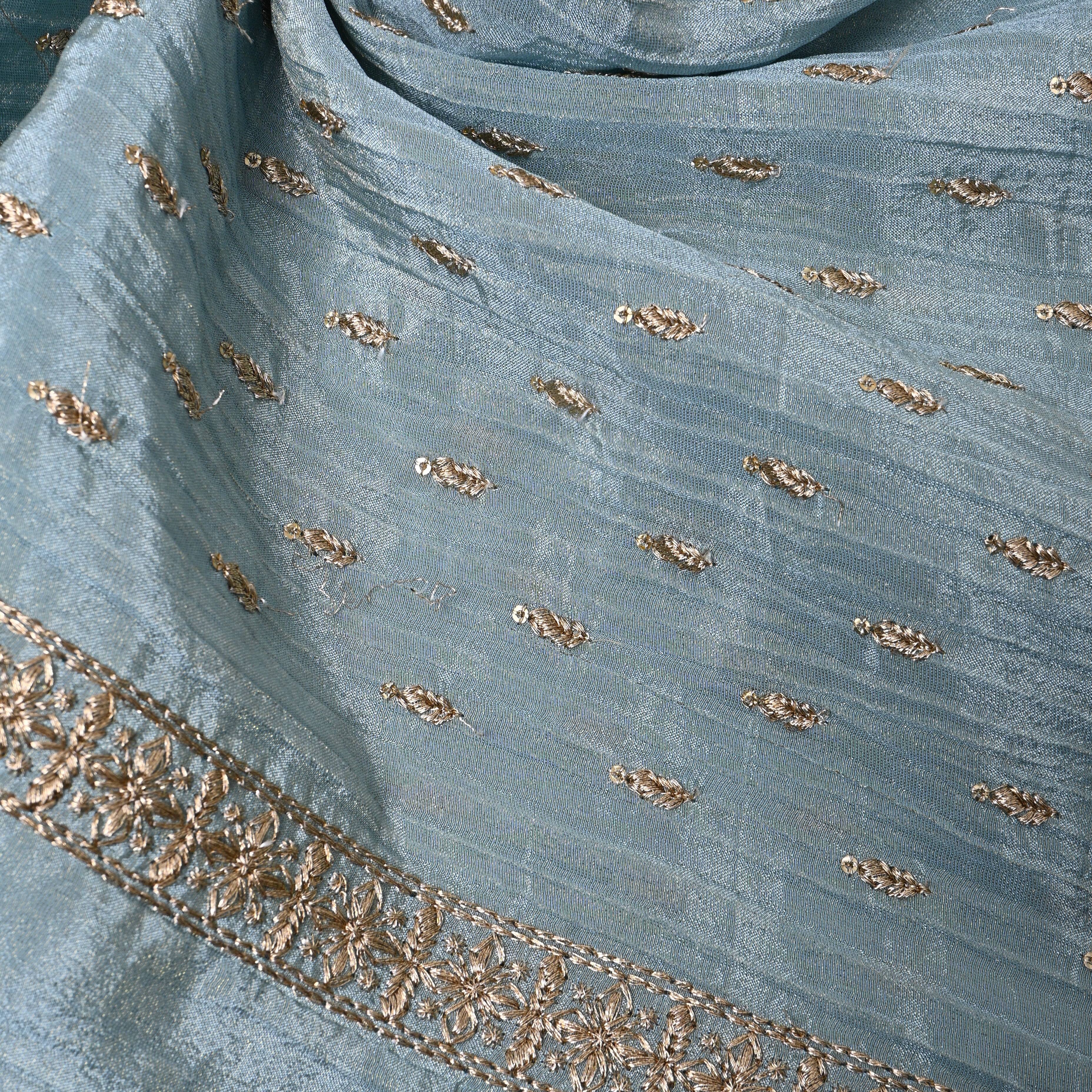 Powder Blue Zari Buti Sequin Embroidery Tissue Fabric