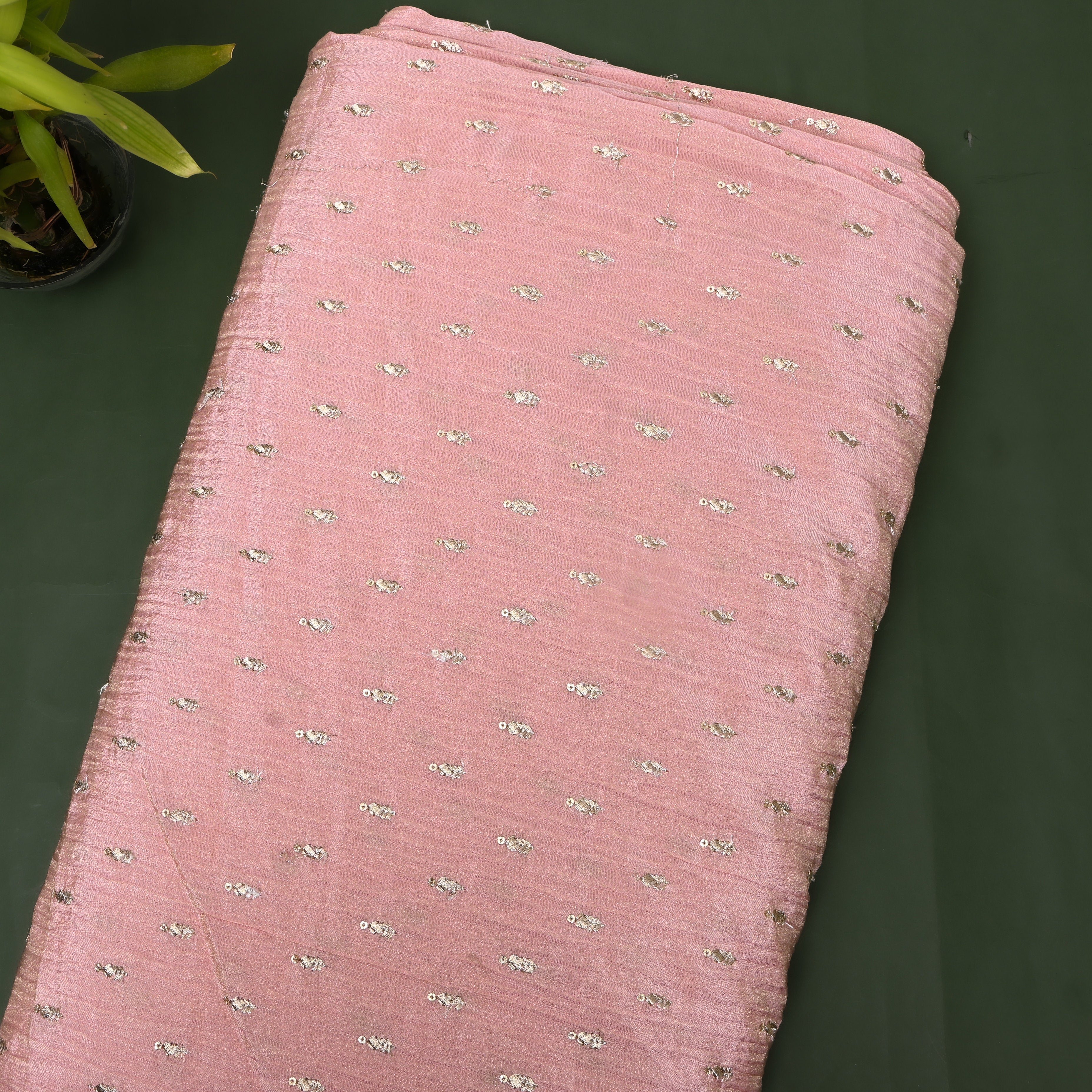 Dusty Rose Zari Buti Sequin Embroidery Tissue Fabric
