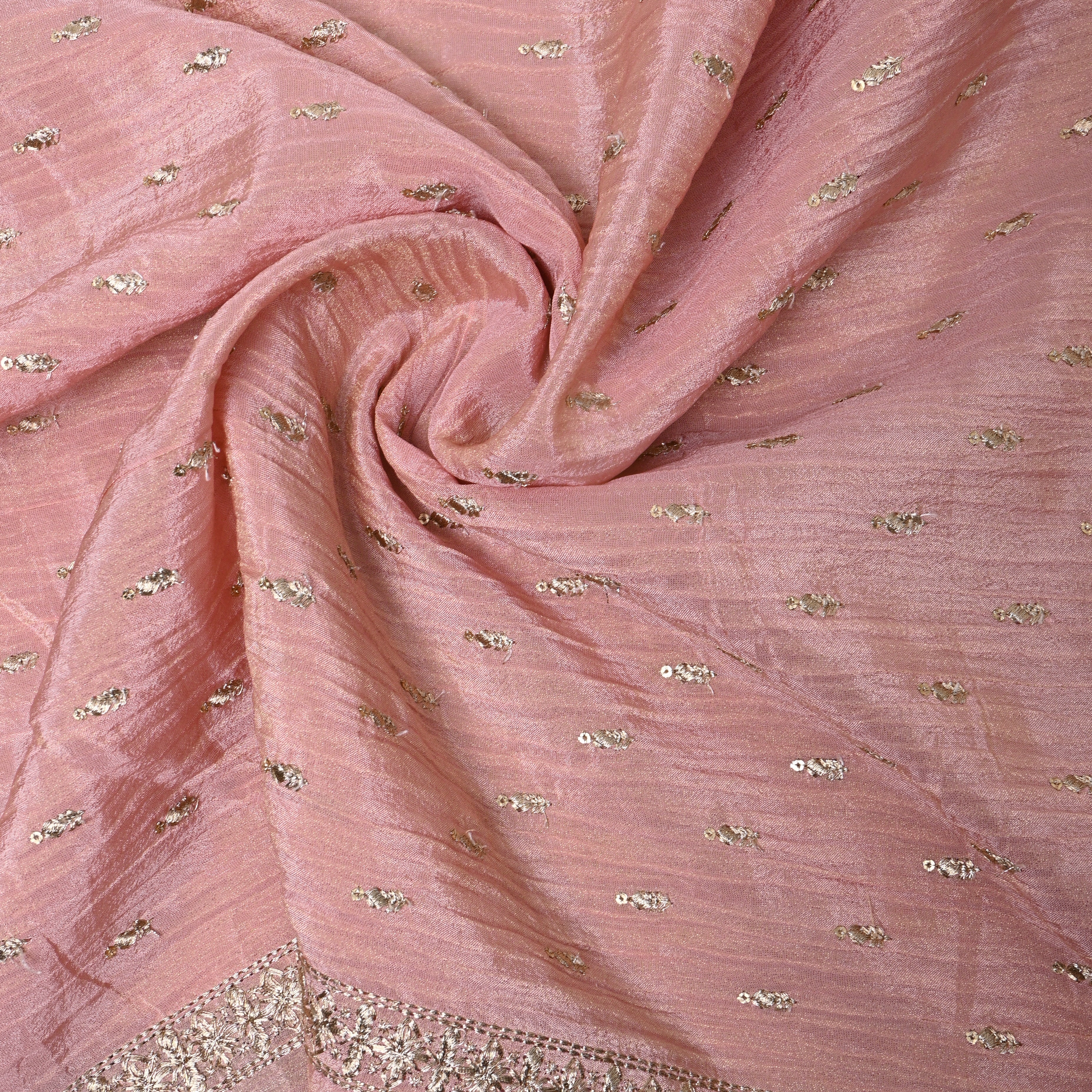 Dusty Rose Zari Buti Sequin Embroidery Tissue Fabric