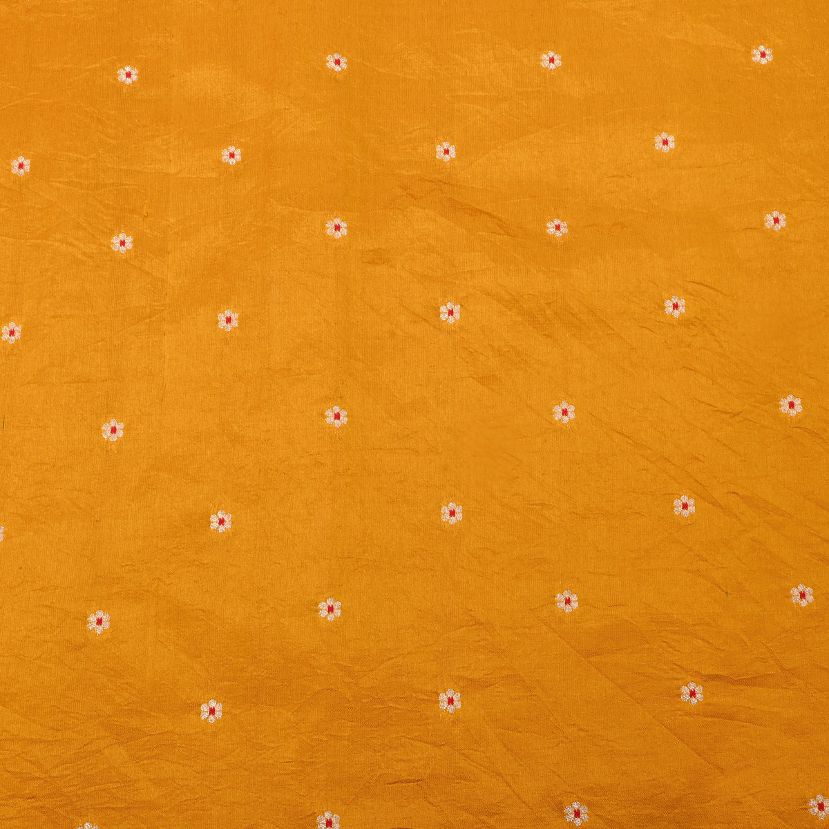 Bright Yellow Gold Zari Floral Butti Bnarasi Silk Fabric