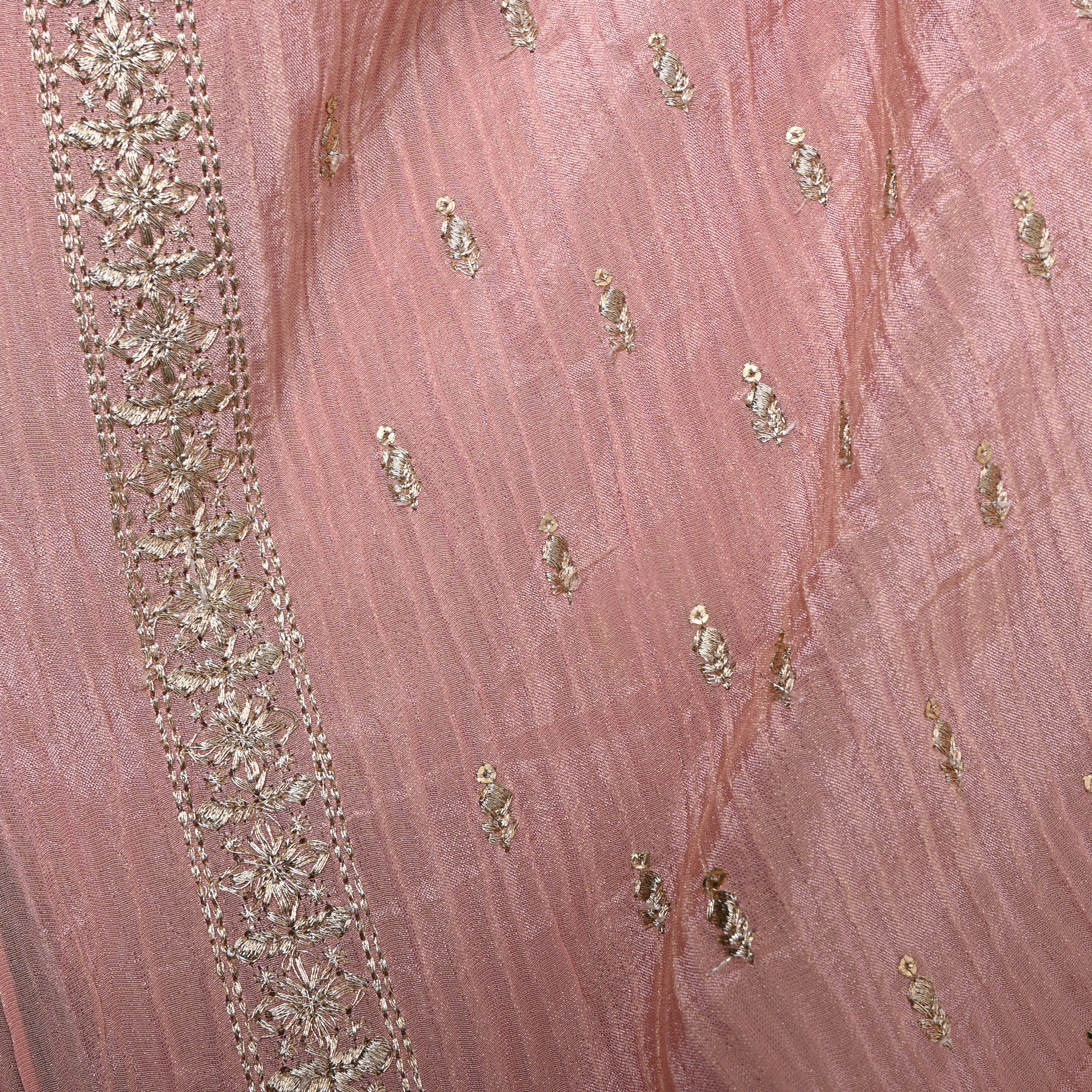 Dusty Rose Zari Buti Sequin Embroidery Tissue Fabric