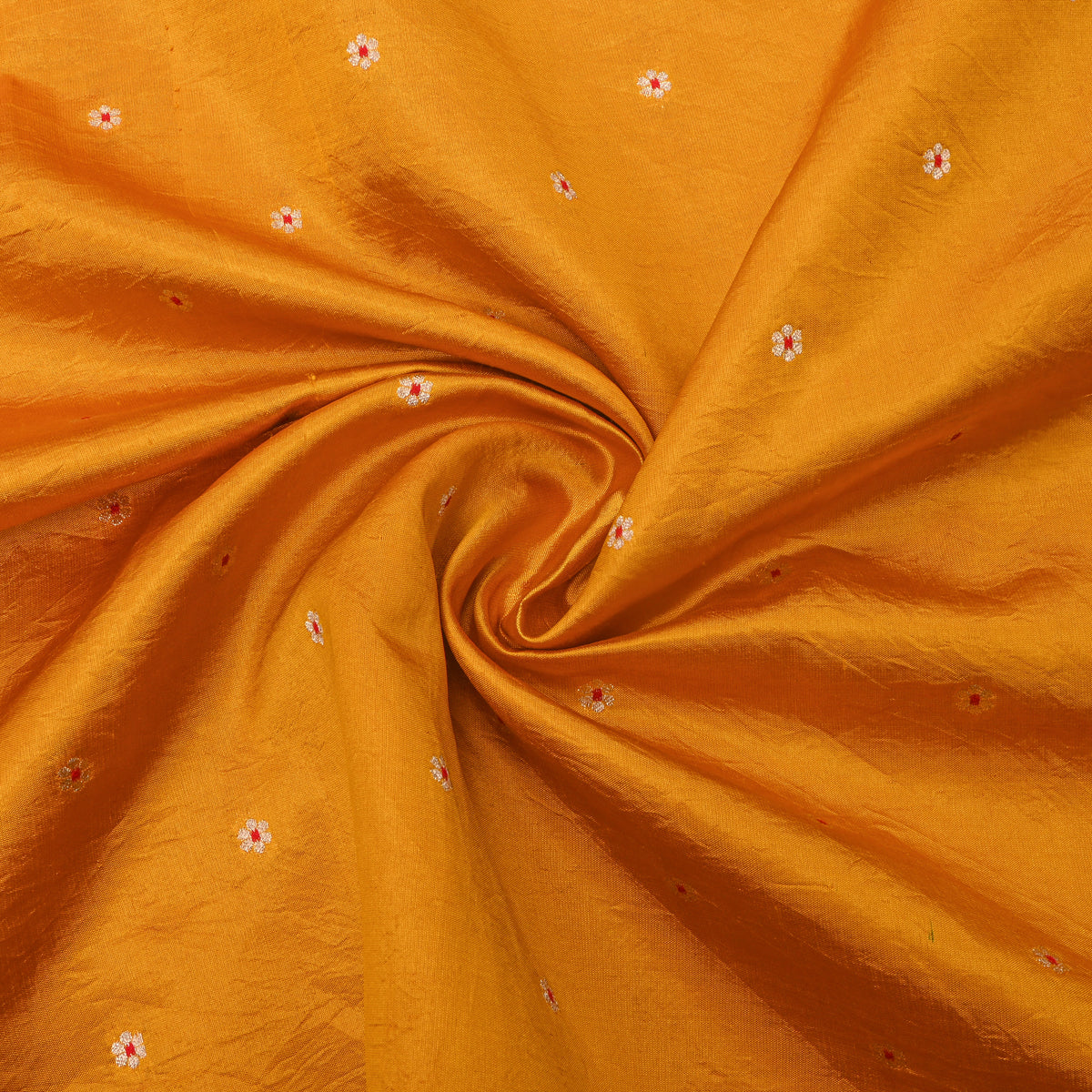 Bright Yellow Gold Zari Floral Butti Bnarasi Silk Fabric