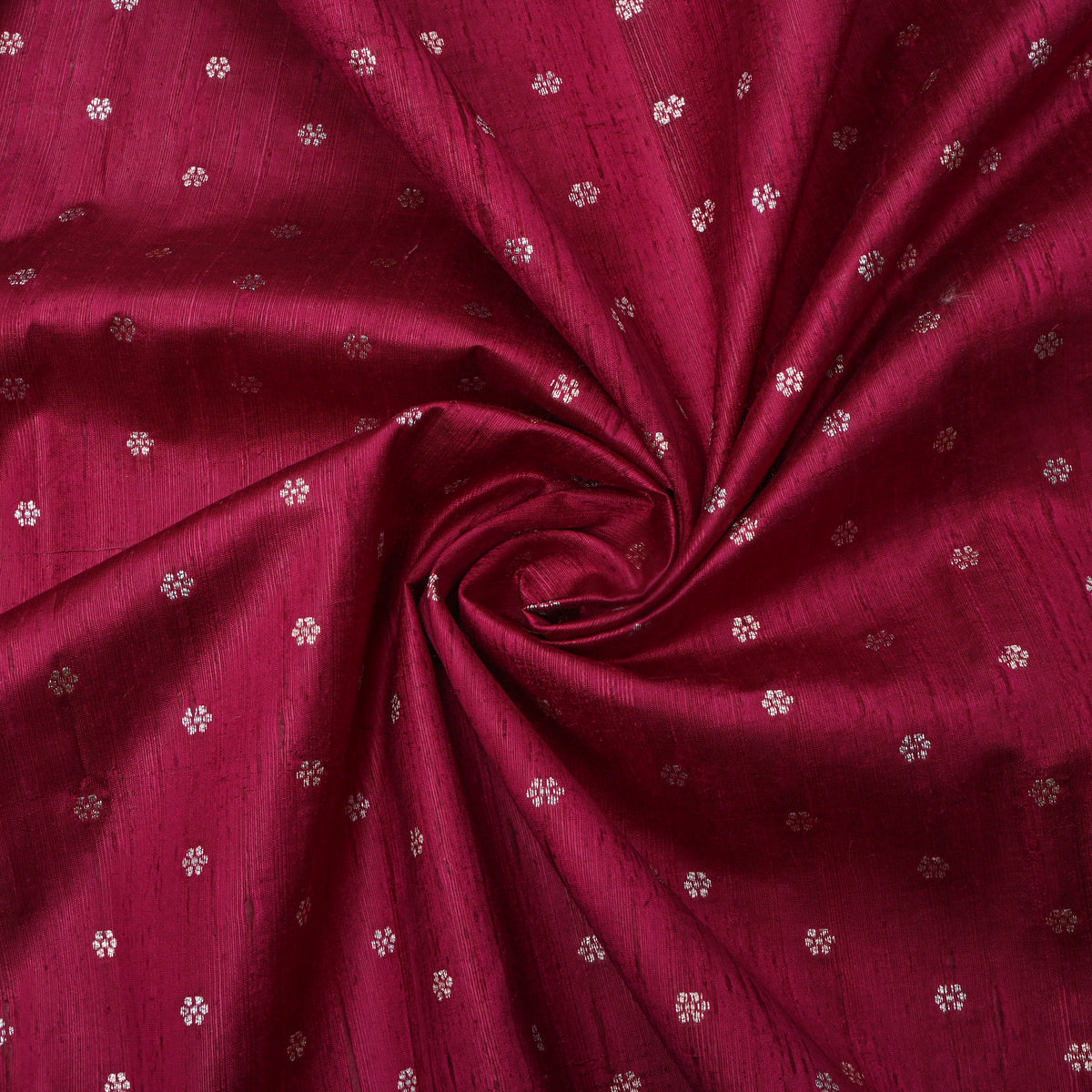 Magenta Silver Zari Floral Butti Jamawar Silk Fabric