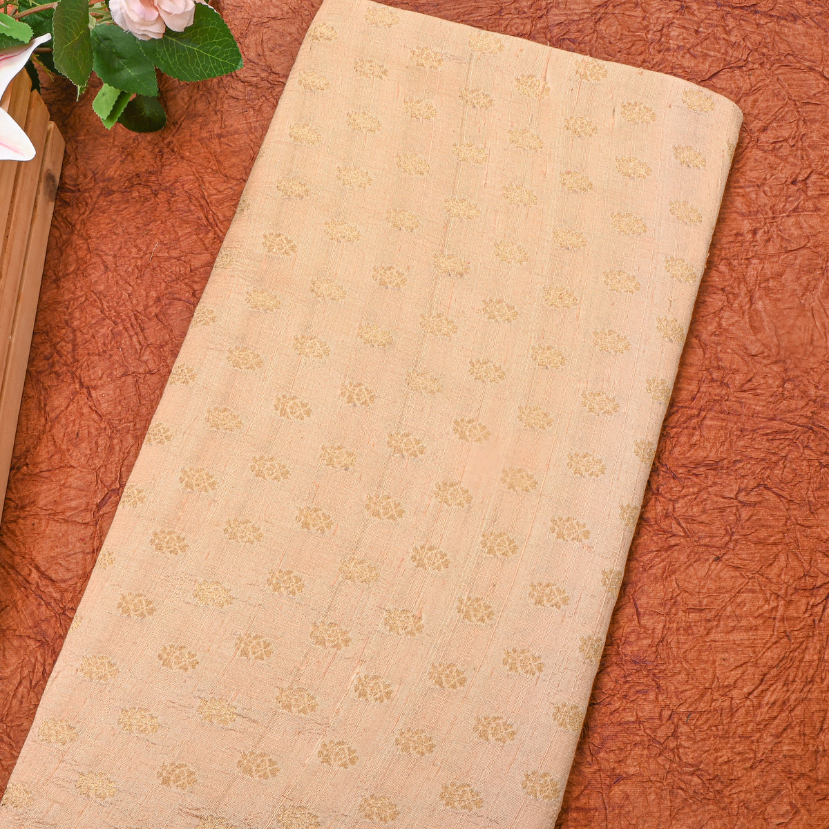 Sand Beige Gold Floral Butti Banarasi Silk Fabric