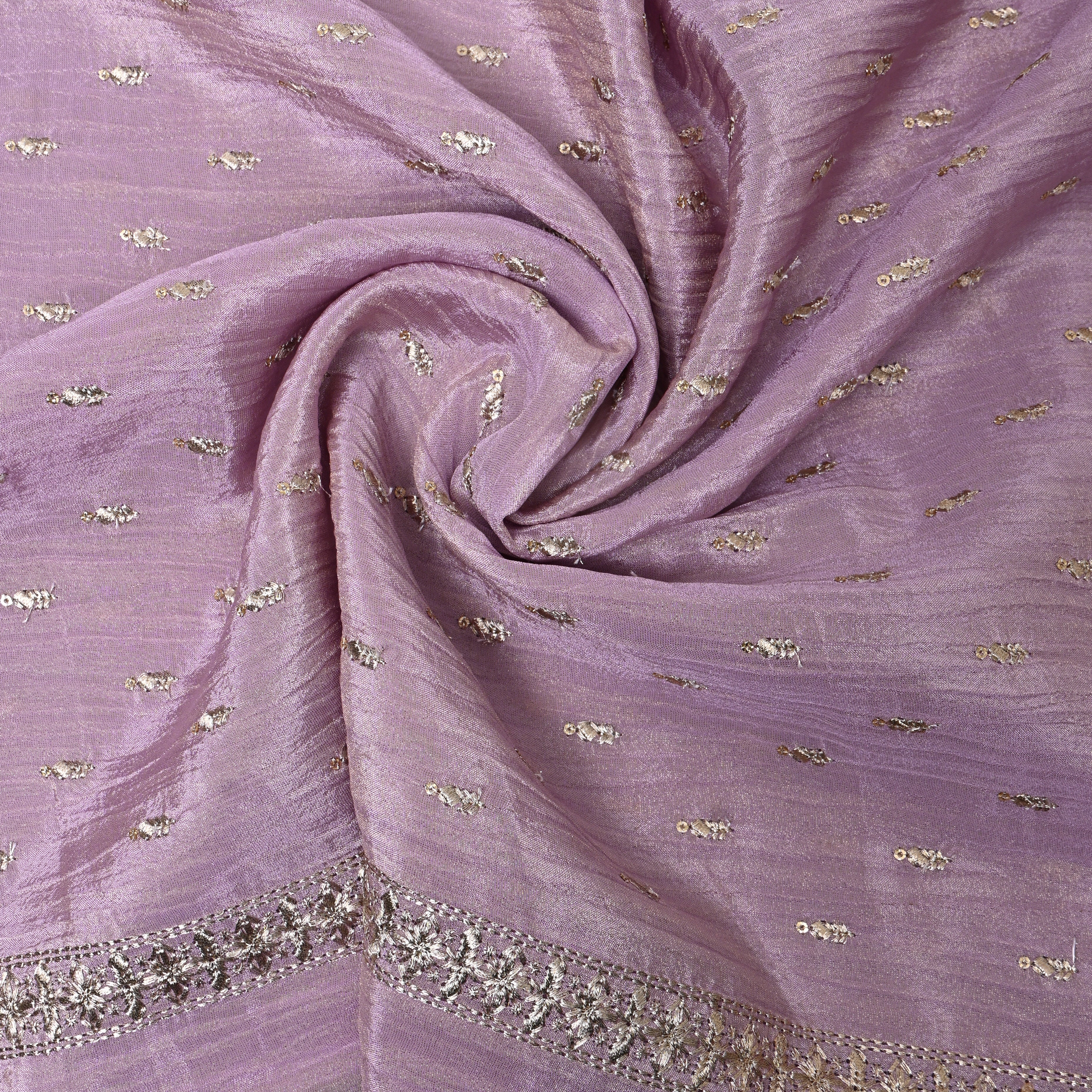 Mauve Purple Zari Buti Sequin Embroidery Tissue Fabric
