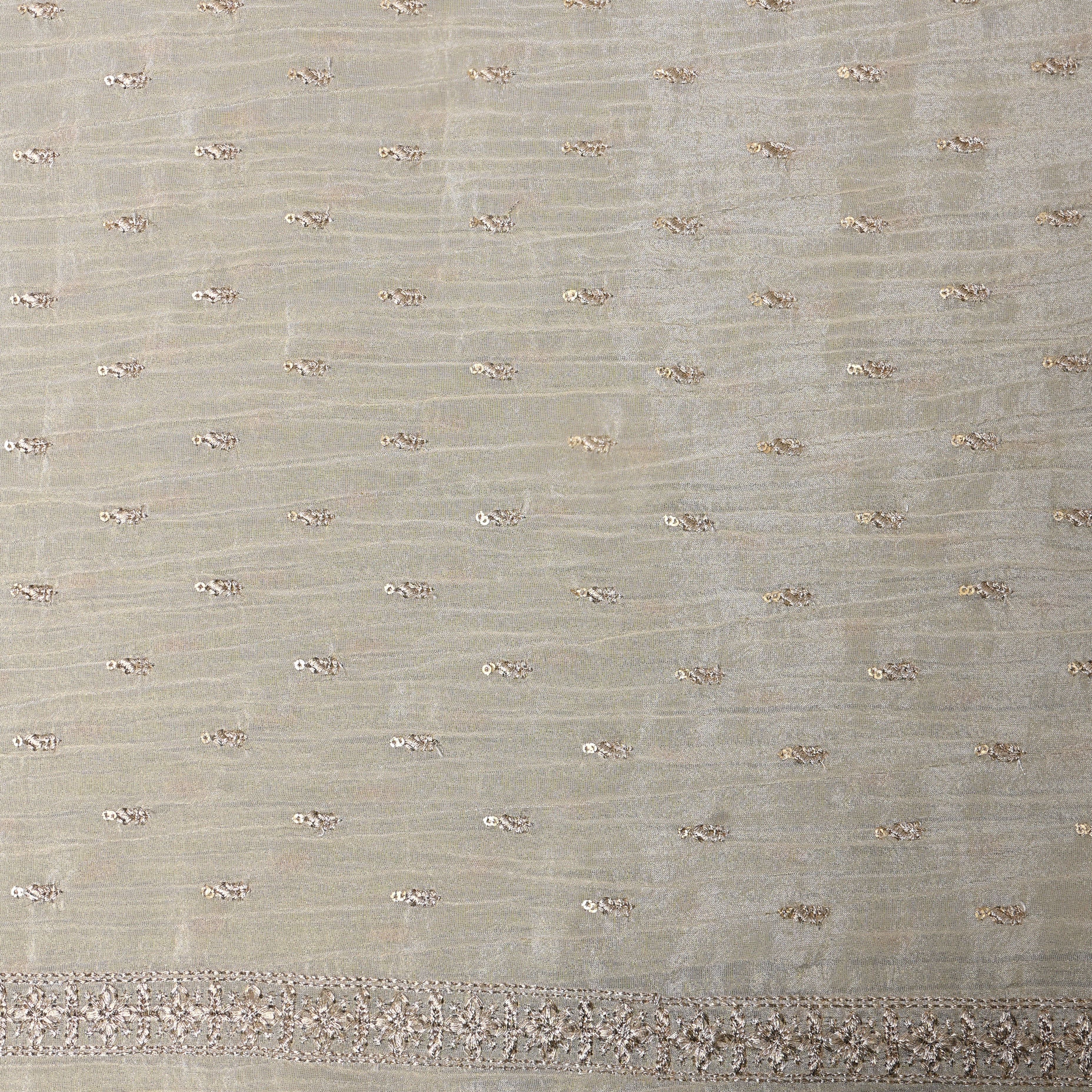 Sage Grey Zari Buti Sequin Embroidery Tissue Fabric
