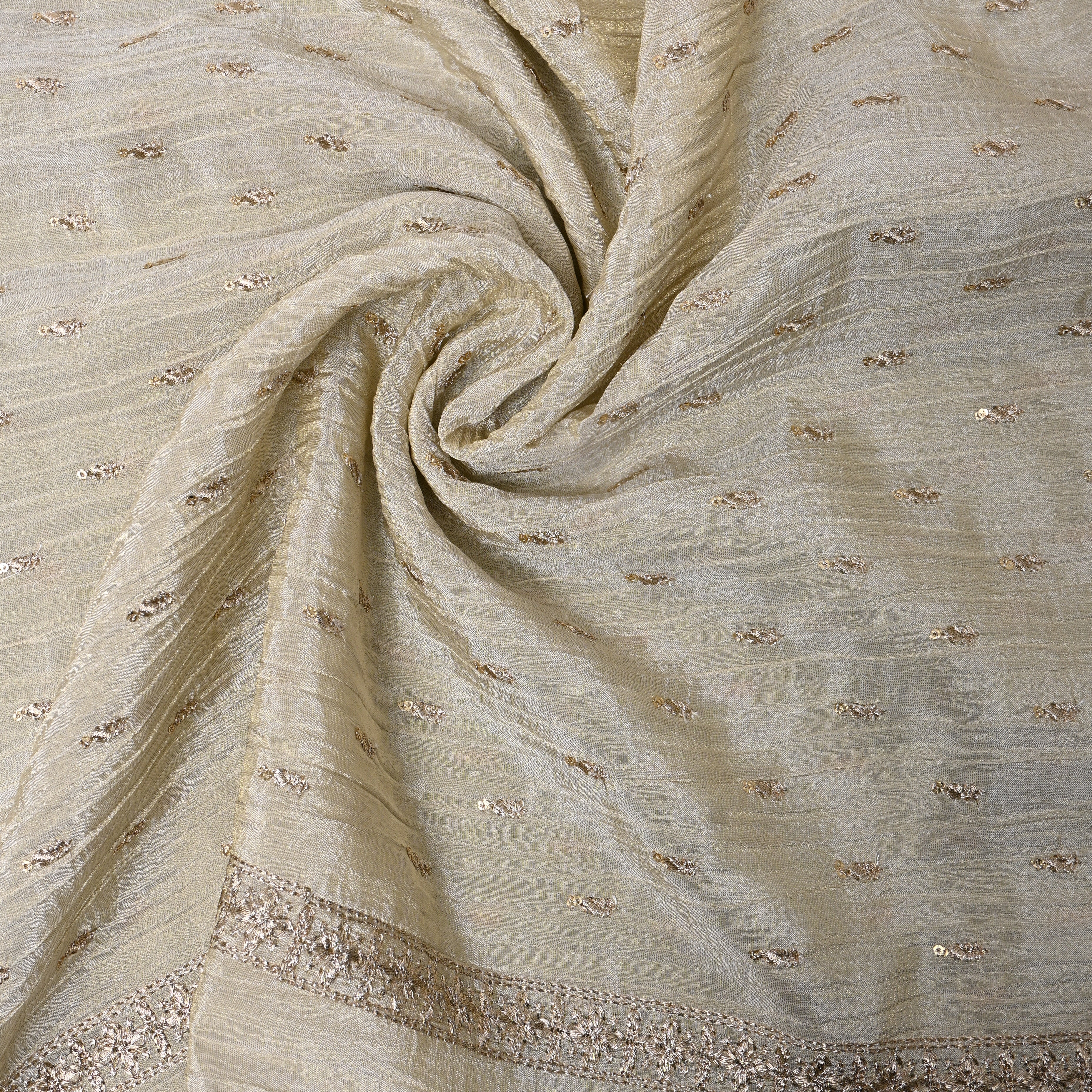 Sage Grey Zari Buti Sequin Embroidery Tissue Fabric