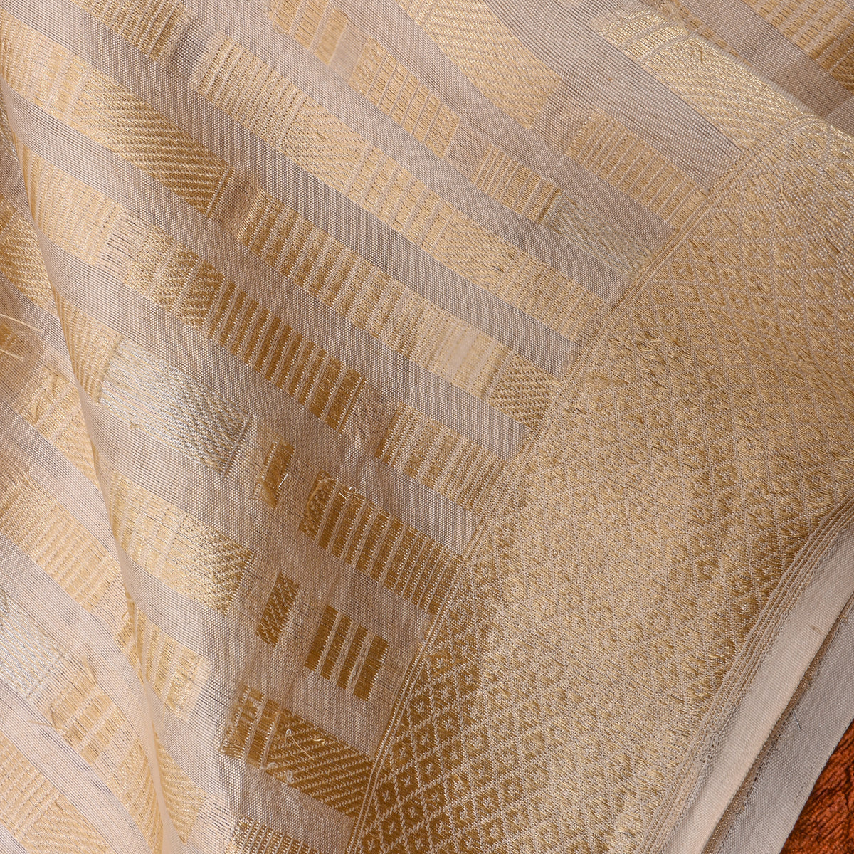 White Stripe Weave Banarasi Silk