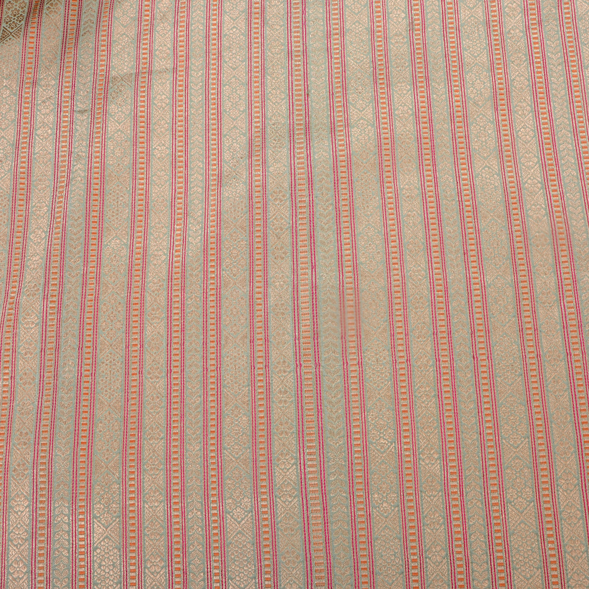 Green Gold Stripe Jamawar Silk Fabric
