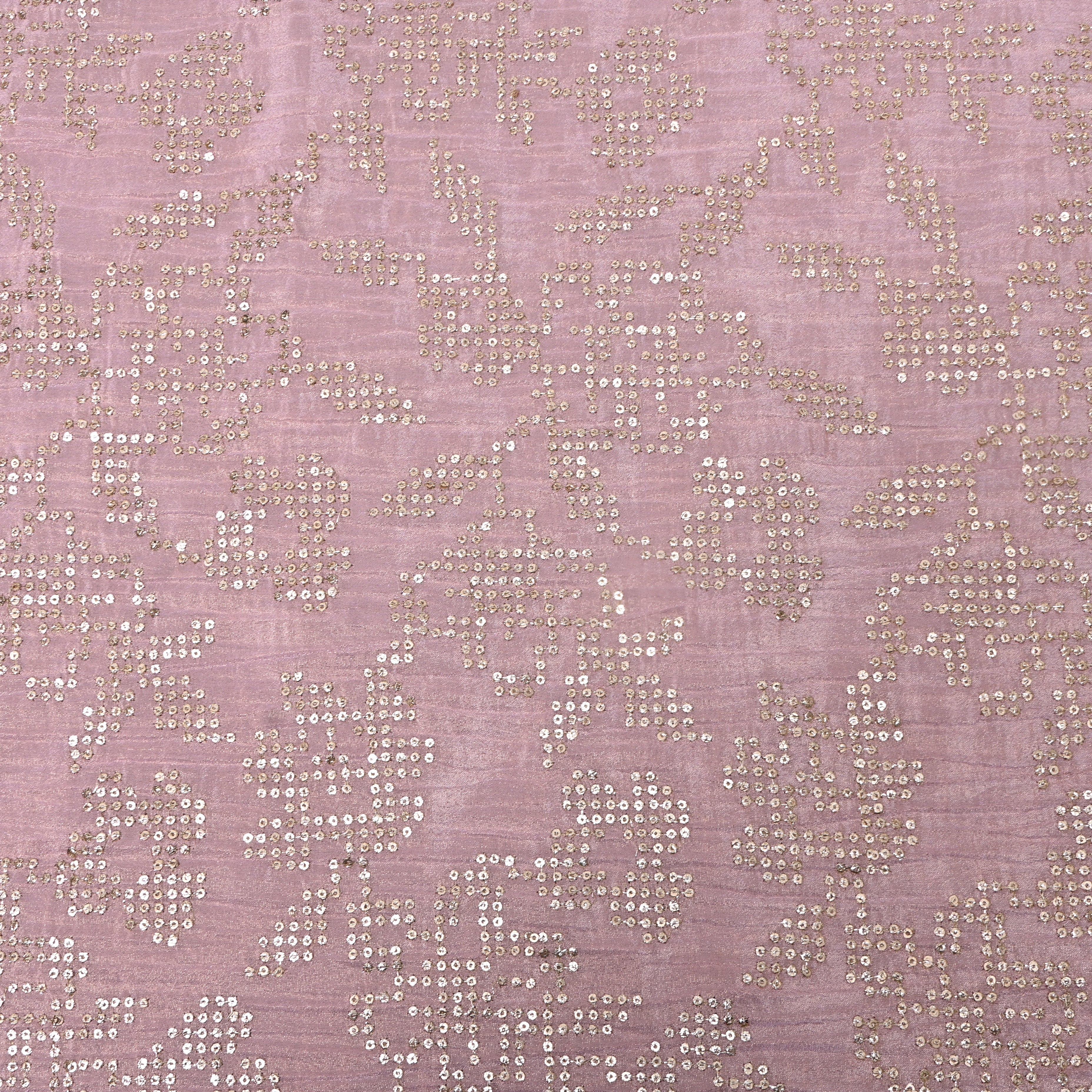Mauve Pink Geometric Sequin Embroidery Tissue Fabric
