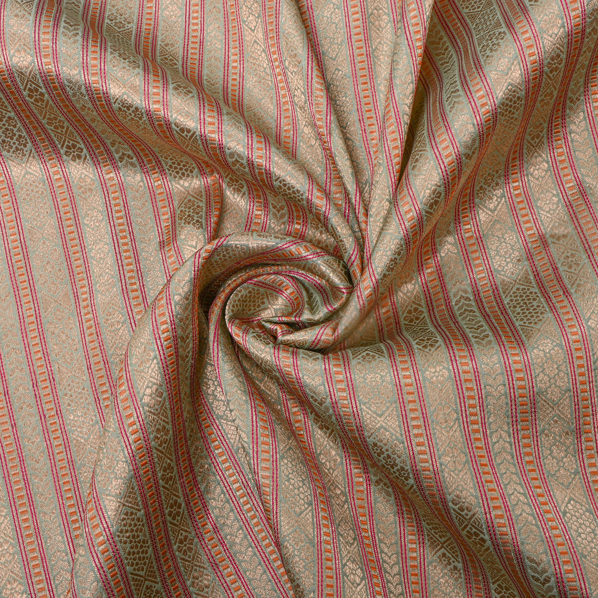 Green Gold Stripe Jamawar Silk Fabric