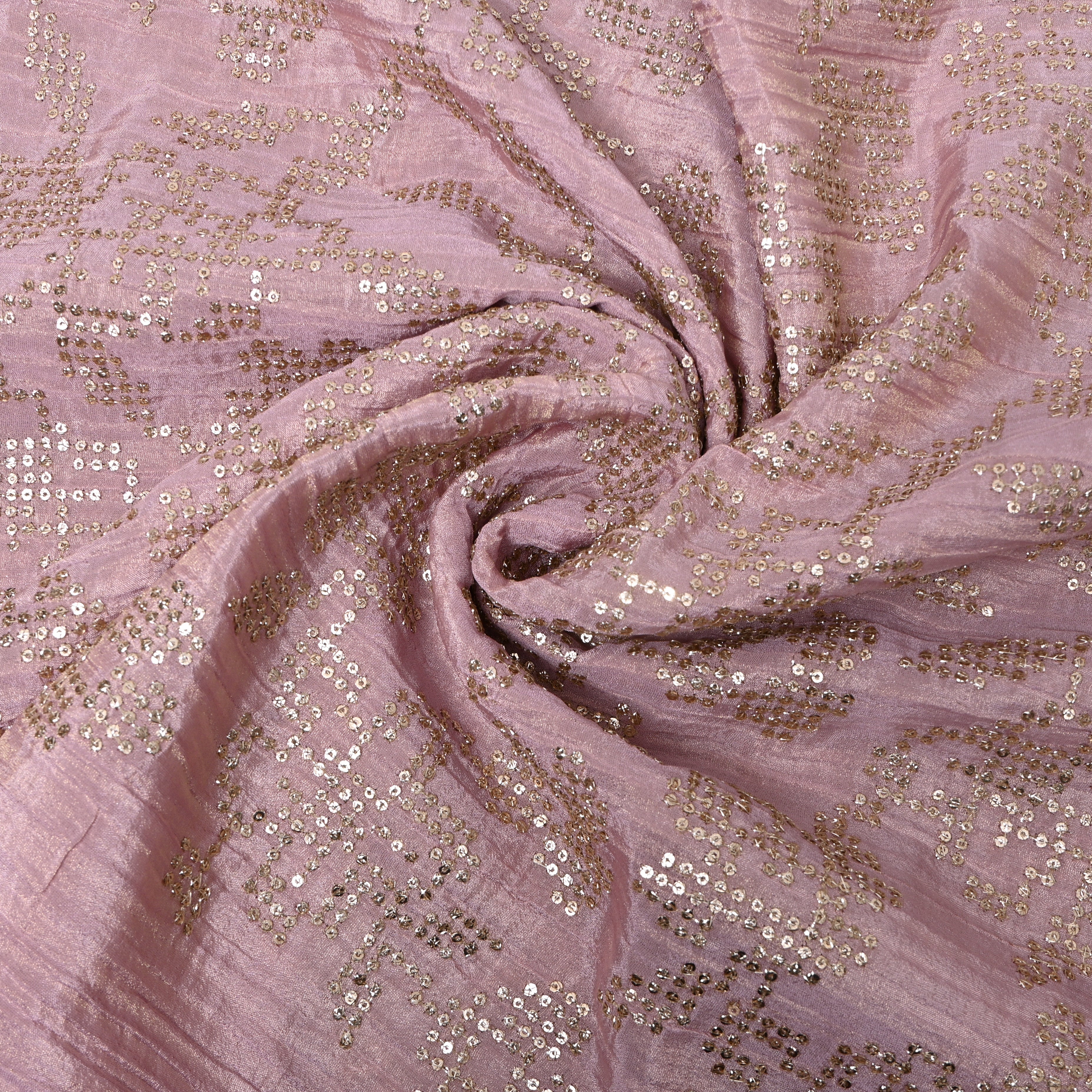 Mauve Pink Geometric Sequin Embroidery Tissue Fabric